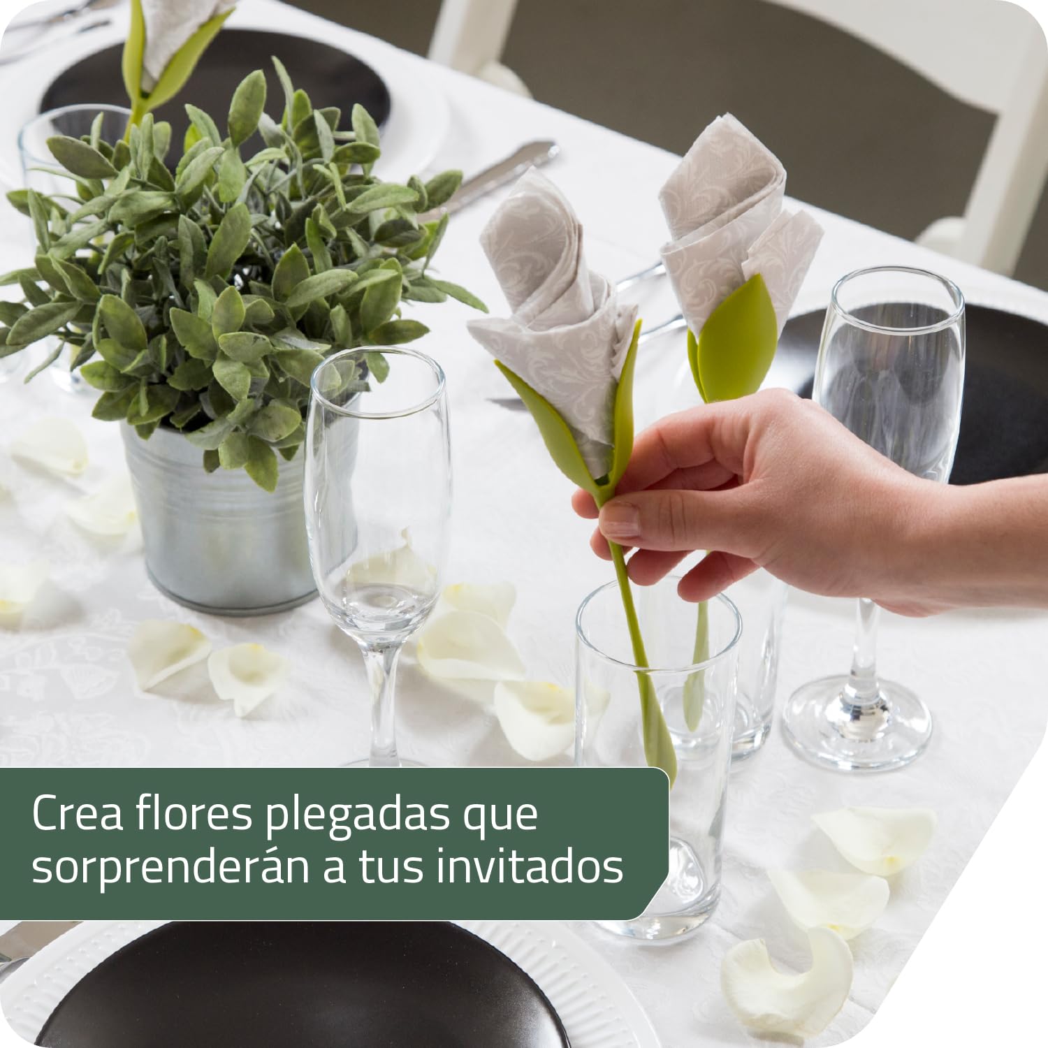 PELEG DESIGN Bloom Servilleteros de Flor Set de 4 – Soportes Originales para Servilletas de Papel con Forma de Tallo, Decoración de Mesa Creativa para Fiestas, Incluye 4 Servilletas