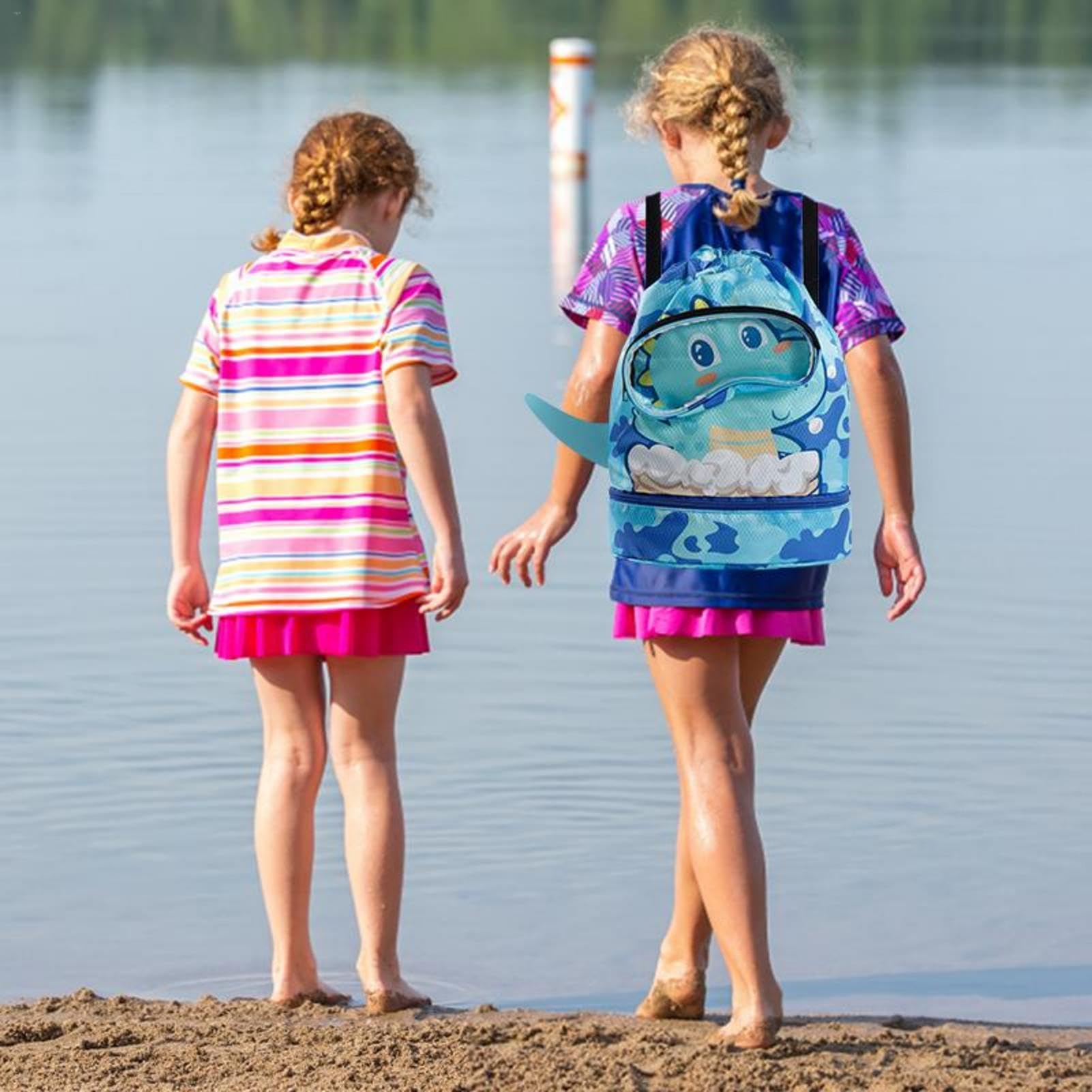 Generico Borse da nuoto per bambini,Borse da bagno Cartoon per nuotatori | Borsa sportiva impermeabile con coulisse e separazione asciutta e bagnata con tracolla regolabile per nuoto, spiaggia, sport,