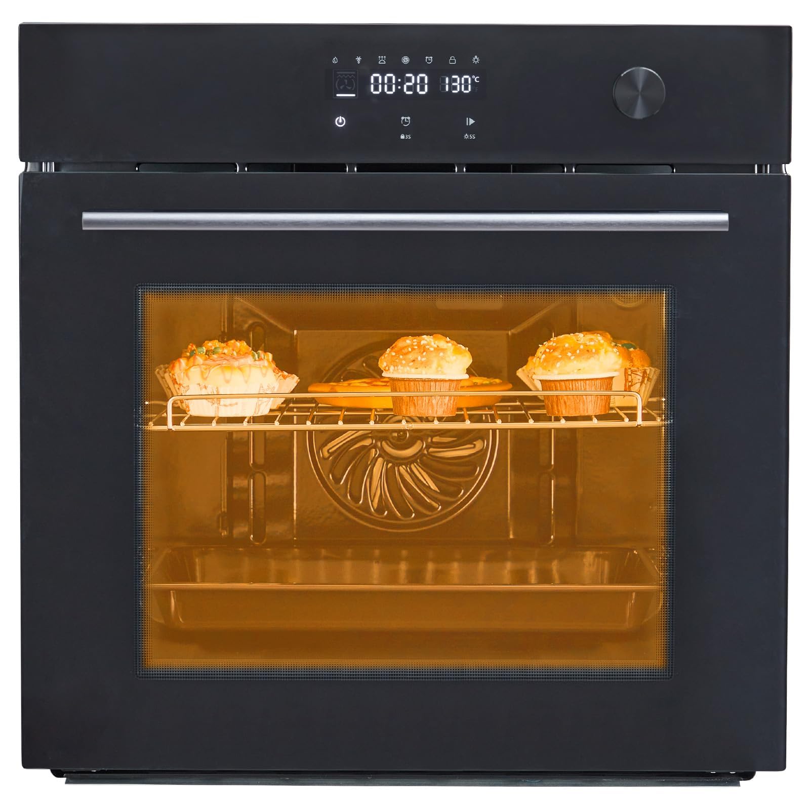 Horno eléctrico de pared simple de 24 pulgadas, 2.5 pies cúbicos, sistema de convección incorporado con 8 funciones de cocción en acero inoxidable, control táctil