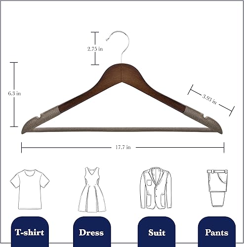 Miniatura 4 de Perchas de madera – Perchas antideslizantes de lujo de madera de loto natural y terciopelo para trajes y pantalones – 360 ganchos giratorios – 20