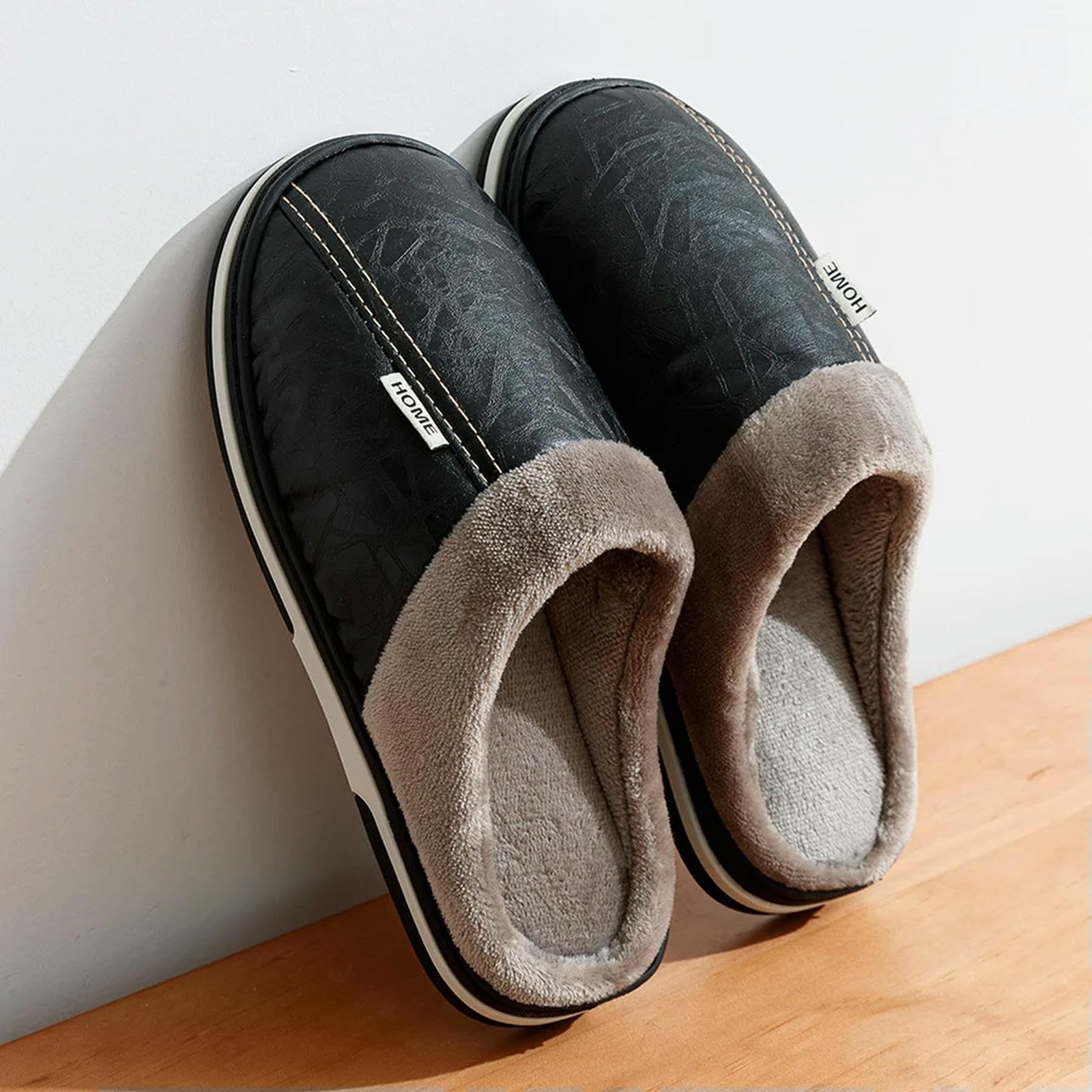 Pantofole di Peluche Uomini Slifori in Pelliccia Impermeabile per Interni Piatto da Uomo Inverno Inverno in Cotone Casa in Cotone