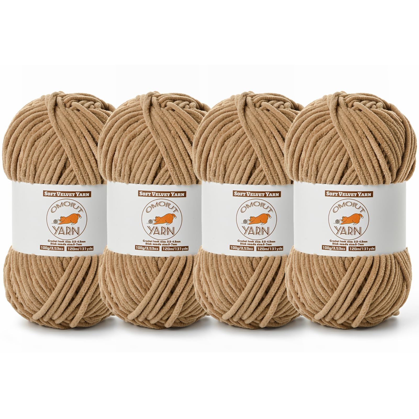 4 Pack Deep Khaki Fluffy Velvet Yarn for Crocheting, Chunky Chenille Baby Blanket Yarn for Crochet, Soft Fuzzy Puzzle Yarn for Knitting, (100g/3.53oz Each) Bulky Thick Amigurumi Crochet Yarns