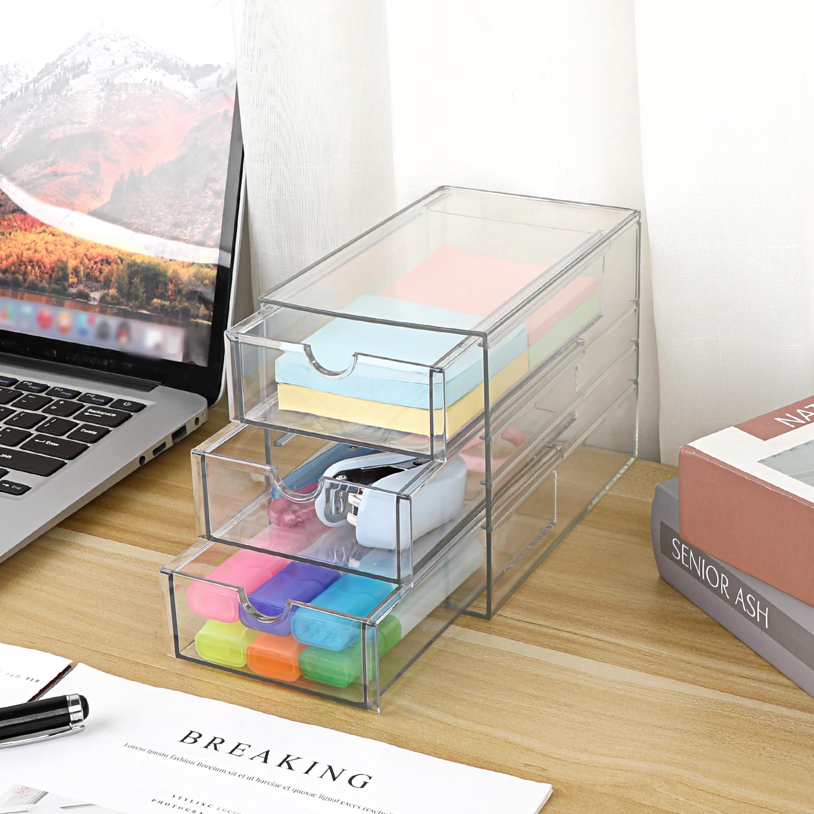 SUMTree Acryl Aufbewahrungsbox mit Schubladen Haar-Accessoires-Organizer durchsichtig Schminktisch Organizer Teebeutelbox Aufbewahrungsboxen mit 3 Schubkästen für Kaffeekapseln, Kosmetik, Schreibwaren