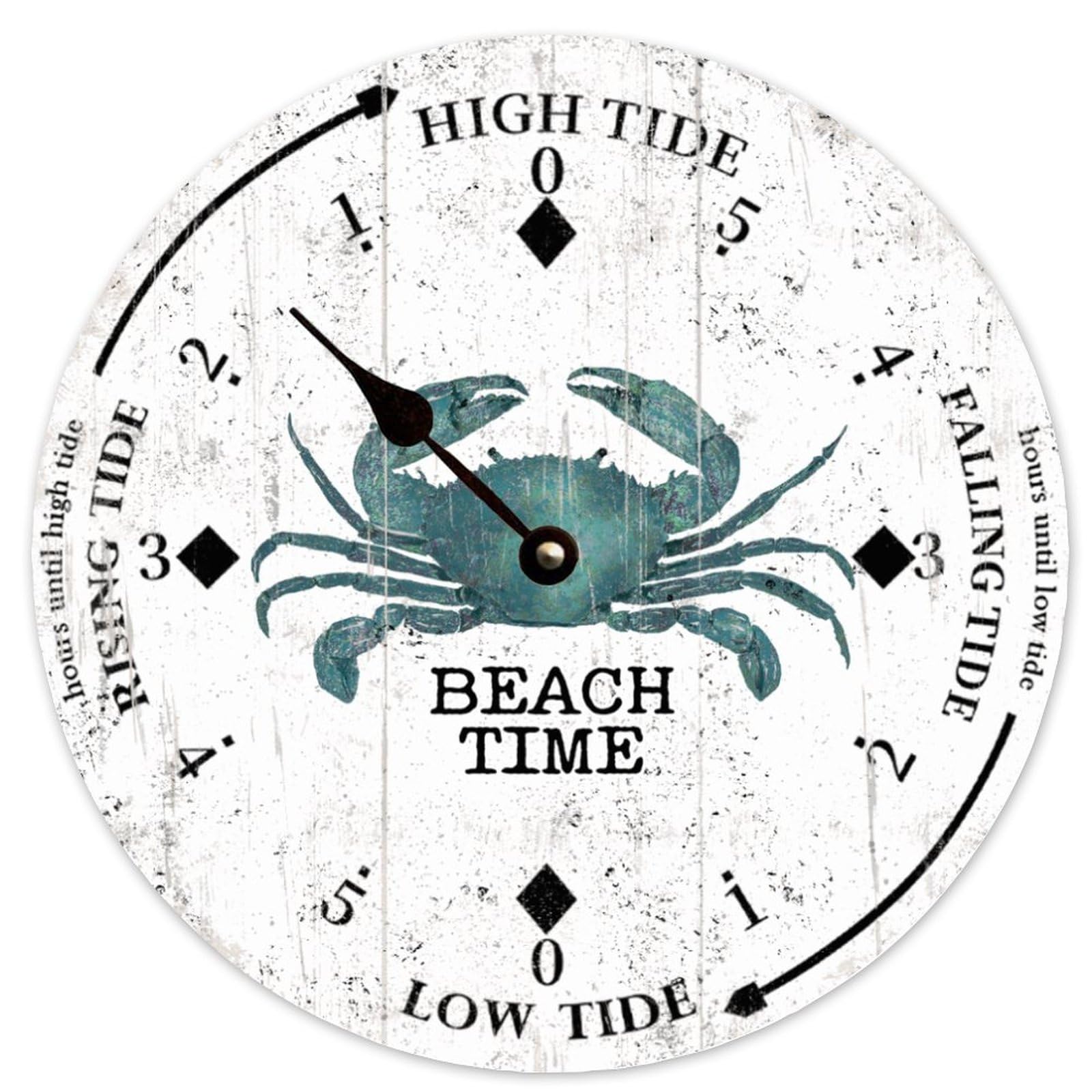 Byron Hoyle Style 6 Blue Crab Tide Clock Wooden Wall Clock,Battery Operated,Farmhouse Wall Decor For Kitchen,Living Room,Bedroom,Office,10 Inch