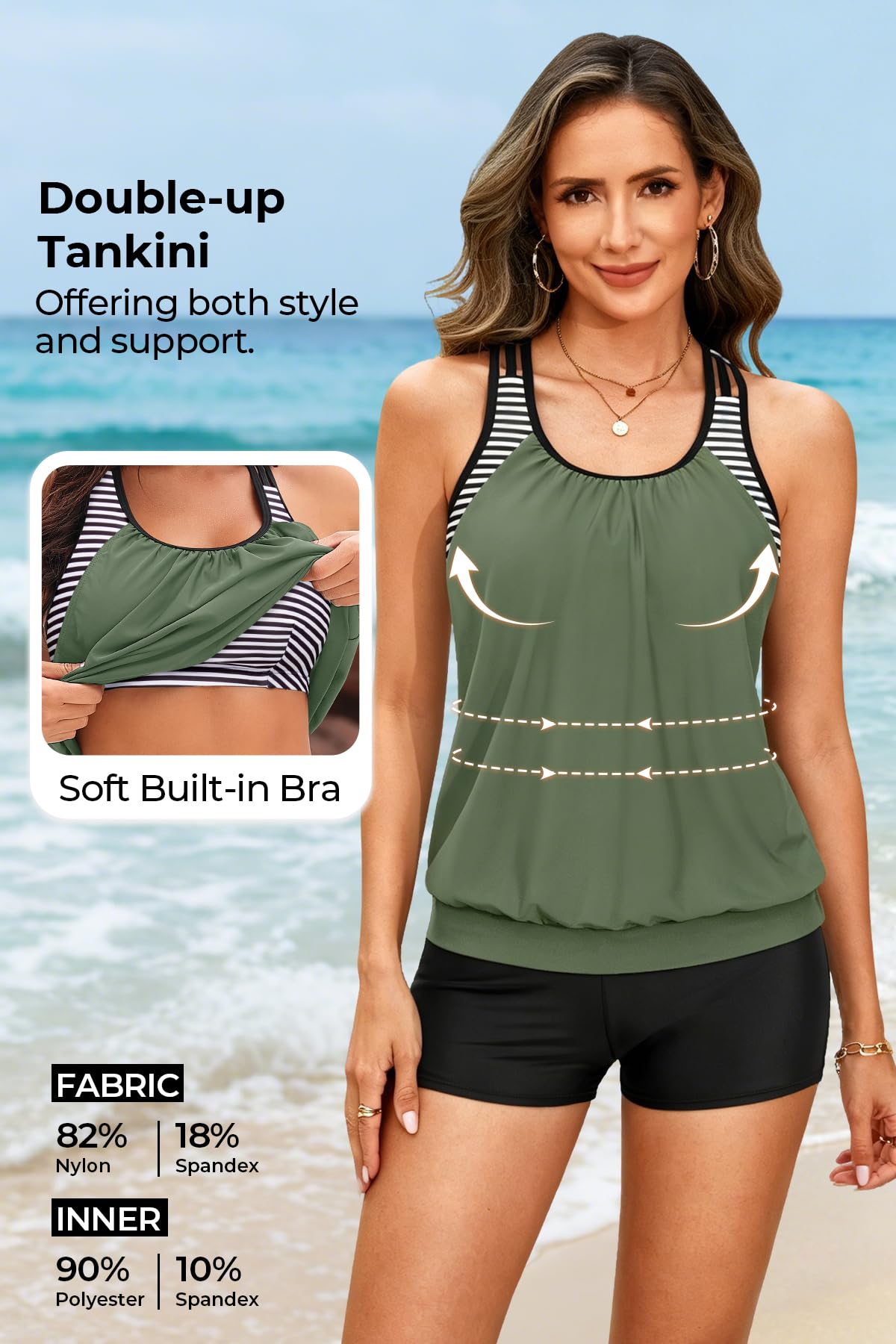 Yonique Due Pezzi Tankini Costumi Da Bagno T-Back Blouson Top Da Bagno con Ragazzo Shorts Costumi Da Bagno Donna Costumi Da Bagno Sportivo