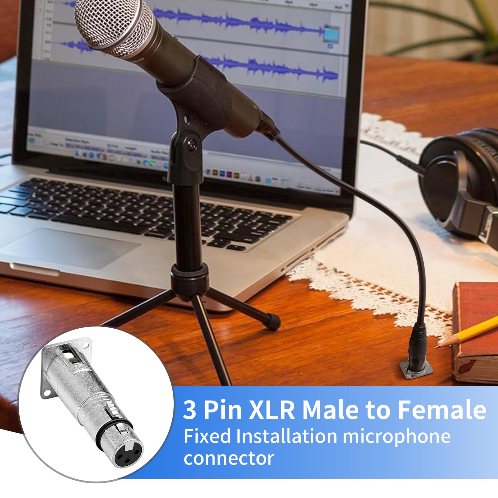 6-częściowy zestaw adapterów XLR [nowa wersja 2025] XLR męski do żeńskiego złącza wtykowego typu D, bezszwowe, 3-pinowe, do sprzętu audio z zestawem śrub