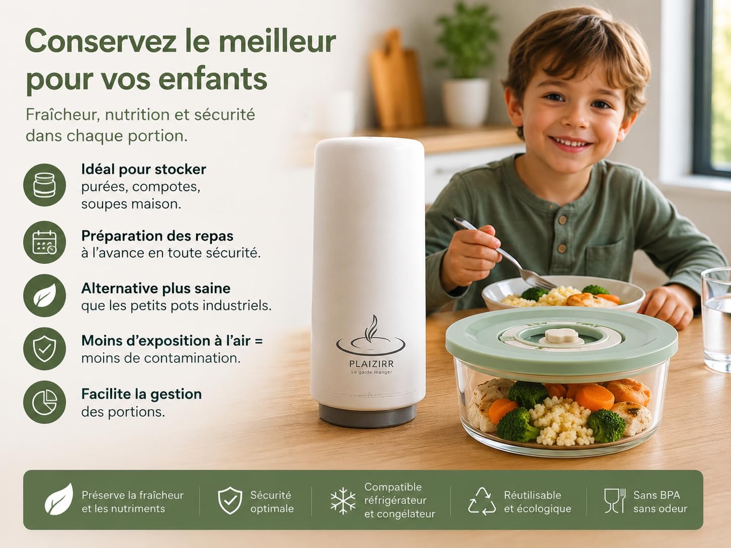 Kit sous vide alimentaire avec pompe rechargeable sans fil | 4 boîtes hermétiques en verre, Sans BPA, 240ml, 450ml, 800ml, 810ml, Idéal meal prep