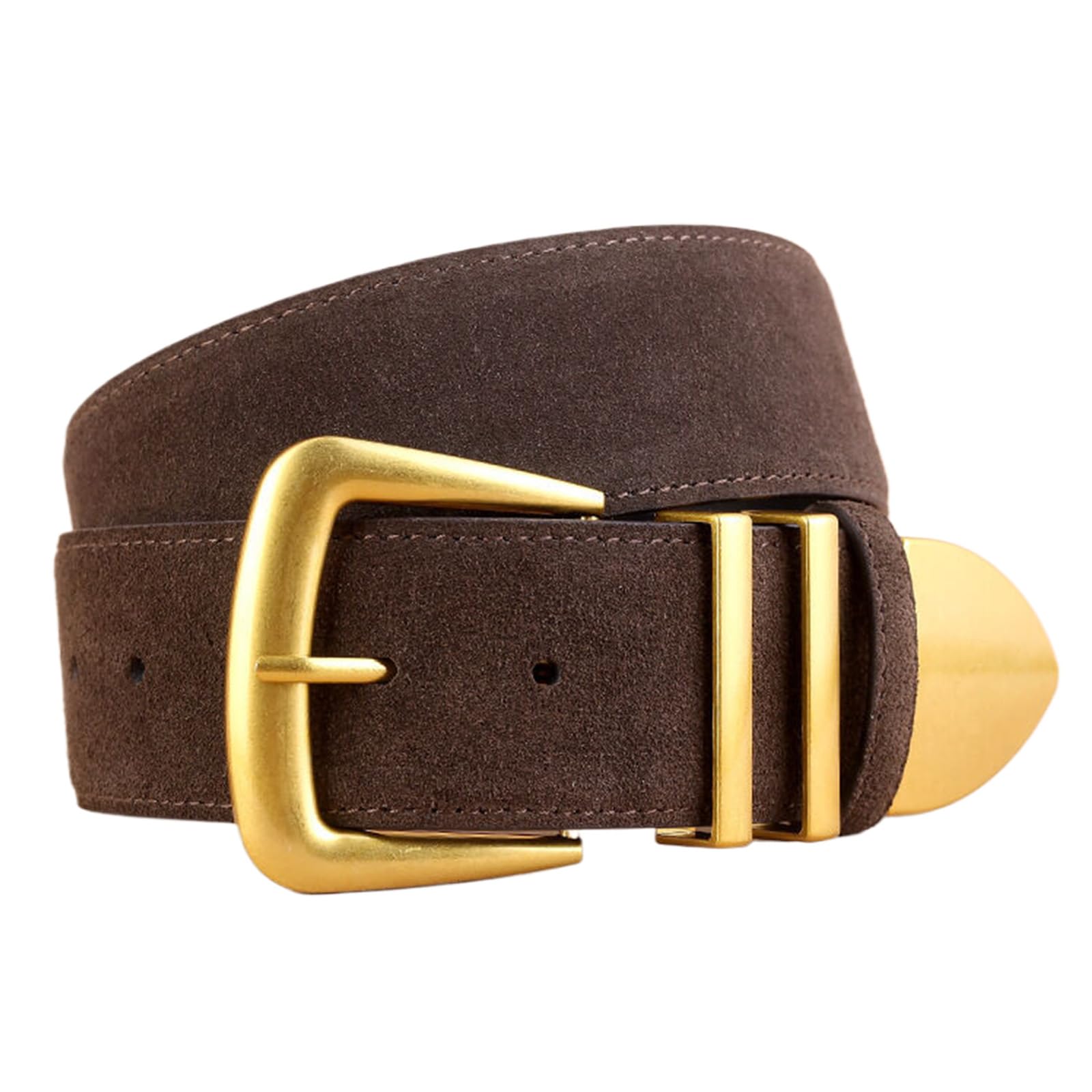 Jiary Women's Brown ,100Cm/39.4'',Genuine Leather Wide Belts For With Gold Buckle, Trendy Elegant Suede Belt For Jeans Dress Pants Coat, Fashion Accessories