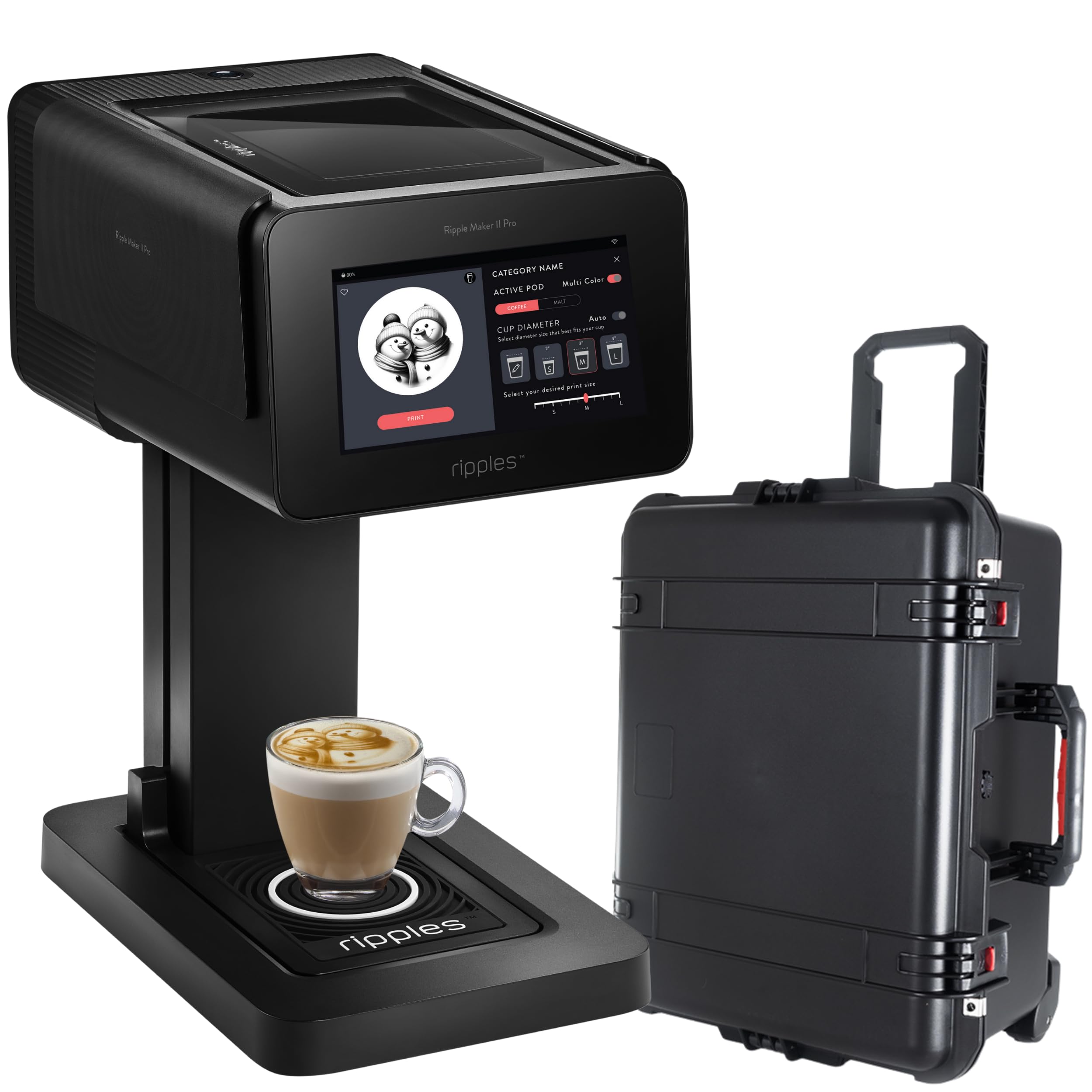 Ripples Maker II Coffee Dessert Printer Travel Case WiFi-Enabled Plant-Based Ink Easy Setup No Aftertaste Perfect for Events
