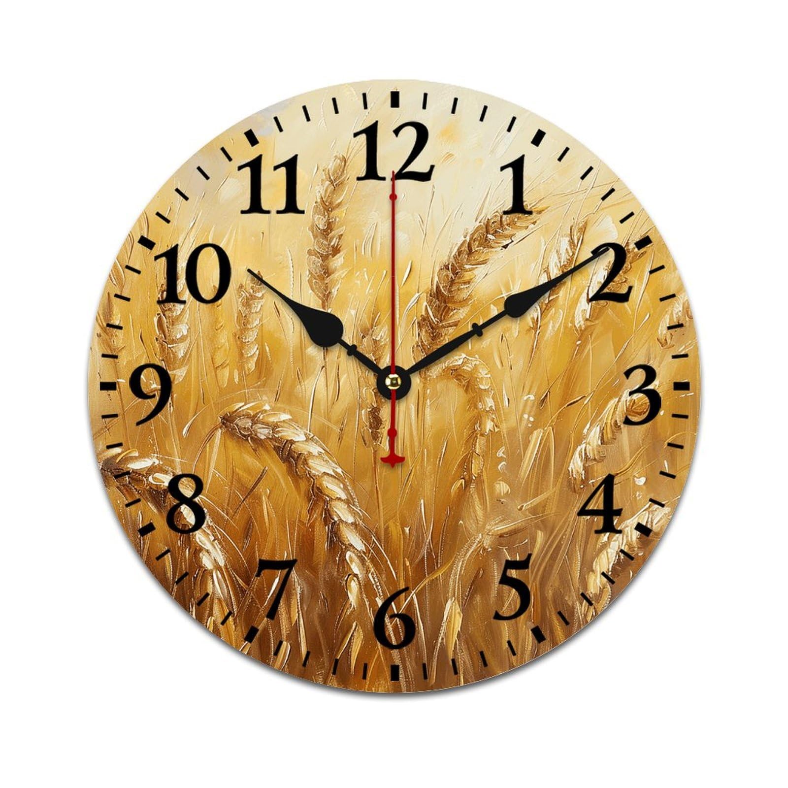 NTVOWPZO 10 Inch Wall Clock Wooden Golden Wheat Field Image Battery Operated Wall Clocks Silent Non-Ticking Square Wall Clock for Living Room Kitchen Home Office Wall Decorative Clocks
