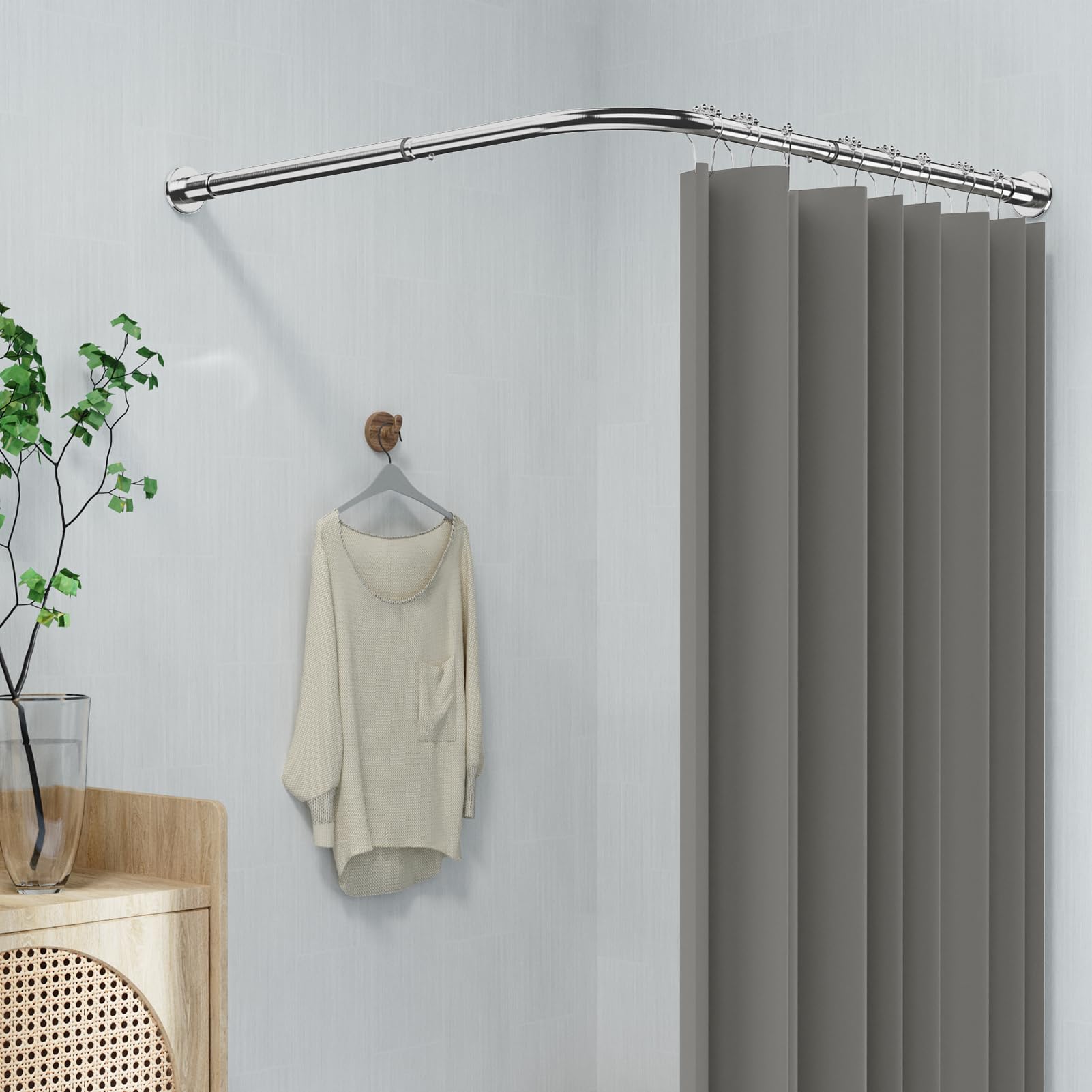WELDUN Drążek do zasłony prysznicowej w kształcie litery L, regulowany 68-96 cm × 68-96 cm, narożny drążek prysznicowy ze stali nierdzewnej, wodoszczelny i nierdzewny, karnisz 90°, łącznie z 12