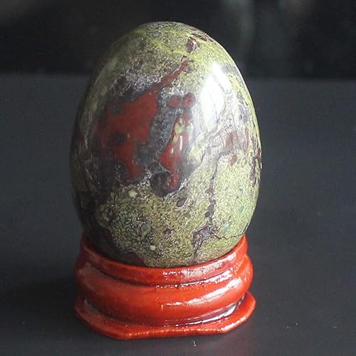 Miniatura 2 de Huevo de cristal de cuarzo rosa con piedras preciosas mixtas de 1.575x1.181 in con soporte de madera para decoración del hogar (jaspe sangre de