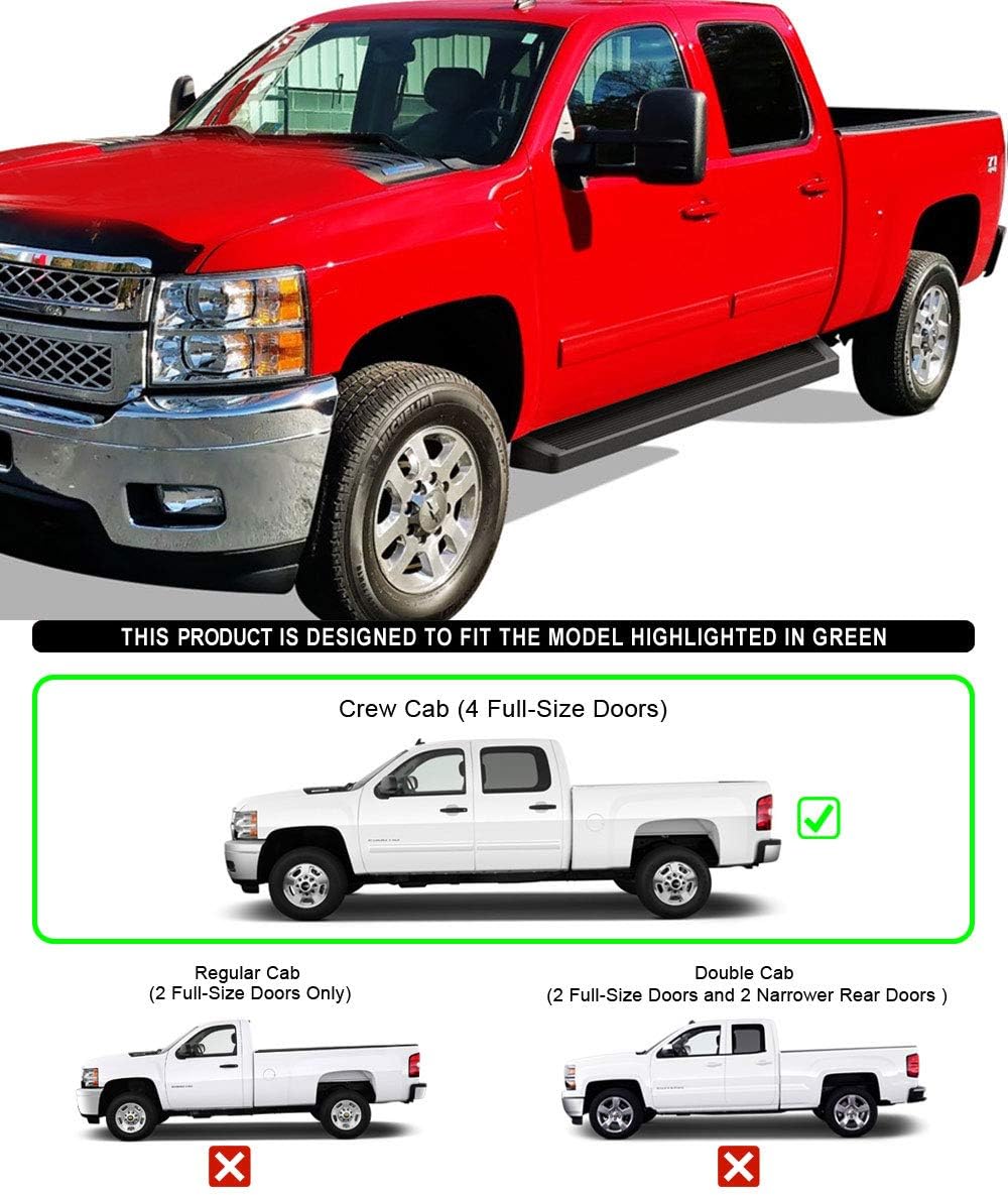 Eboard Running Board 6" Black Fits 2007-2018 Chevy Silverado GMC Sierra Crew Cab & 2015-2018 HD (Nerf Bar Side Steps Side Bars)