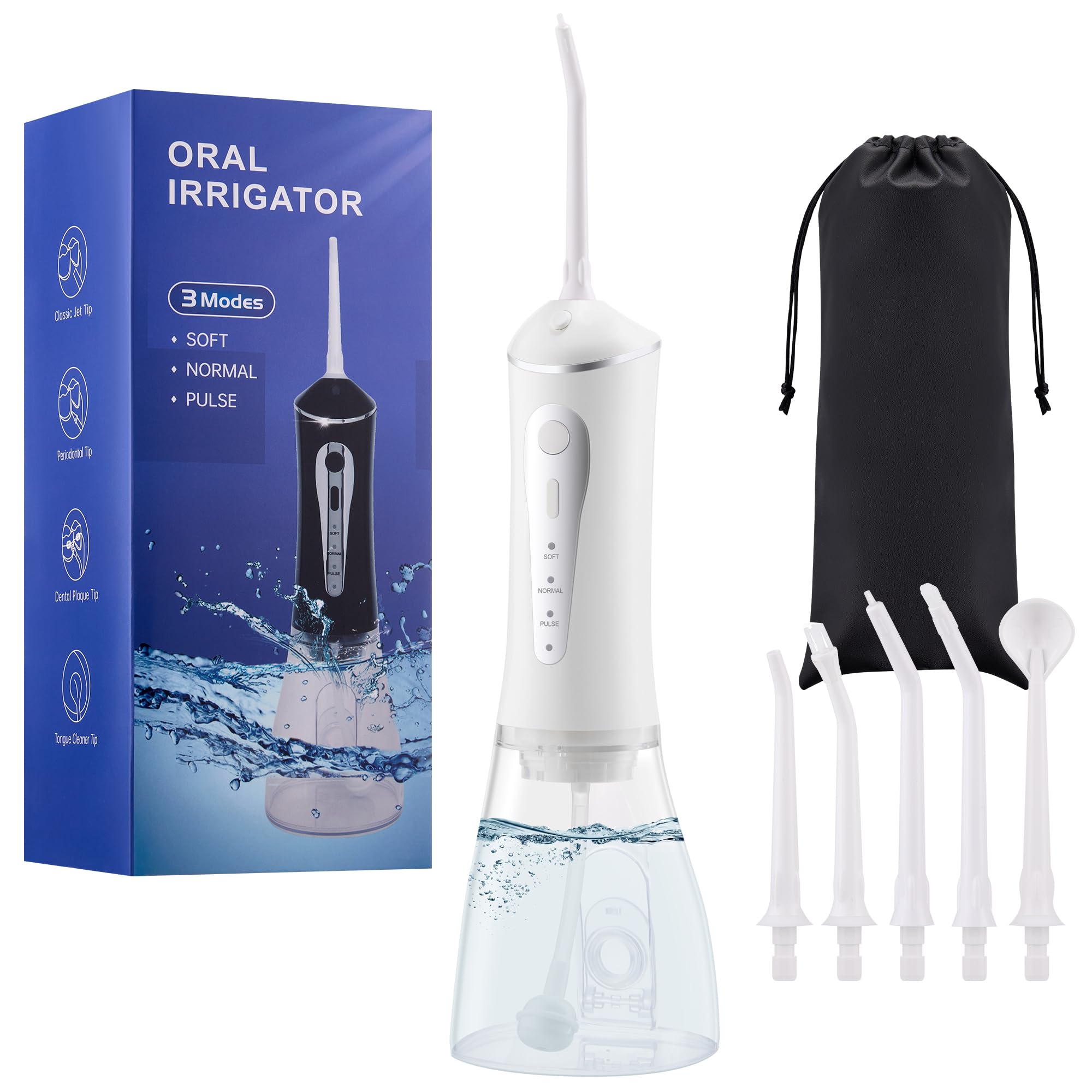 Irrigador bucal inalámbrico de 3 modos para una limpieza eficaz de los dientes, portátil e impermeable IPX7, elige tu color (negro, blanco, rosa)