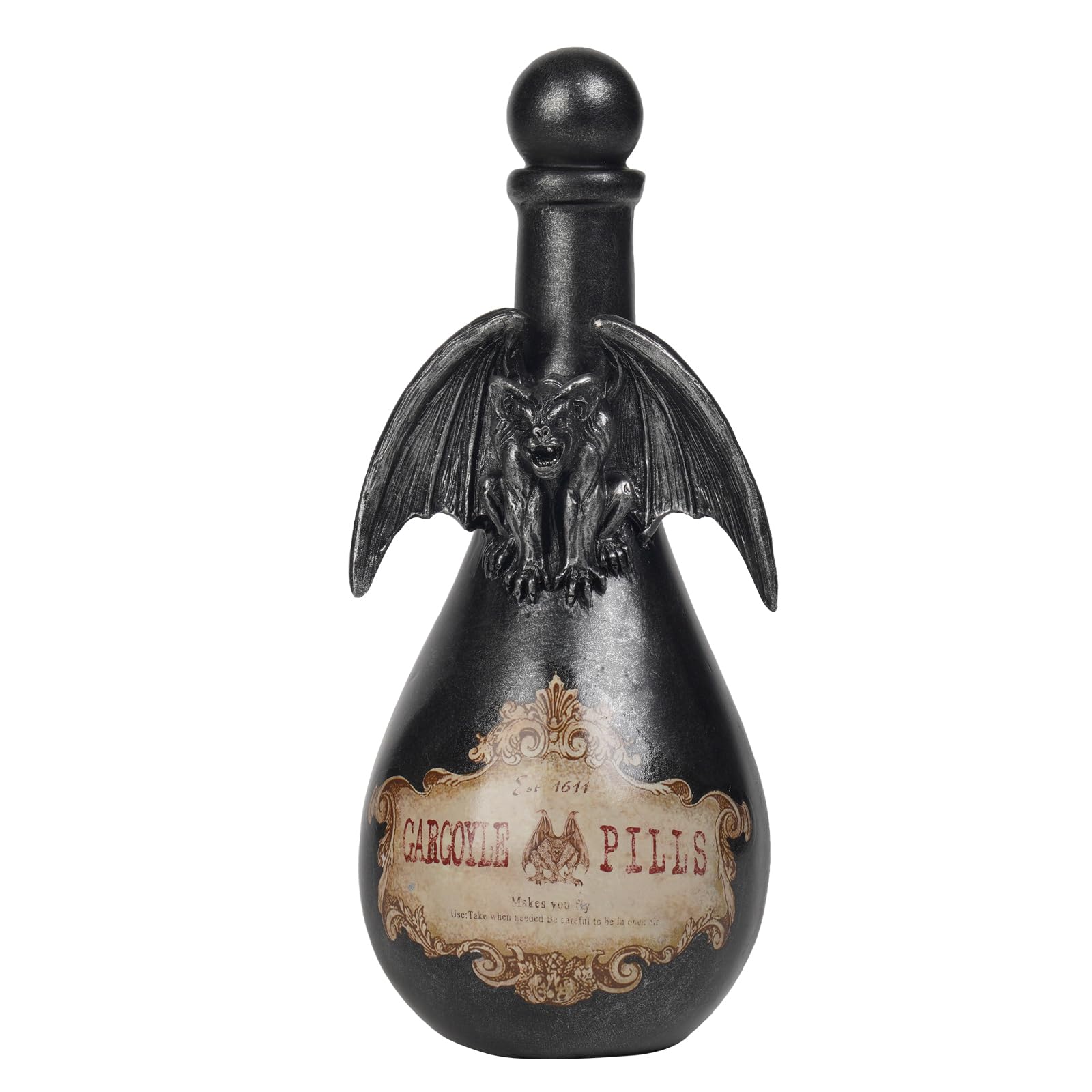 Braxio Gothic Home Decor Potion Bottles - Resin Black Gargoyles Halloween Potion Bottles Room Decor Aesthetic Gift for Women Halloween Prop Accessory Display Bottles 4.25 * 4.25 * 9.5 Inch