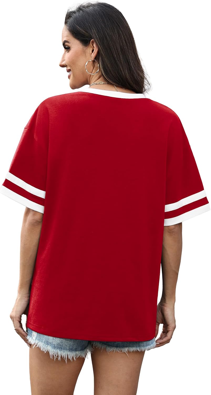 WIHOLL Womens T Shirts Loose Fit Short Sleeve Tees V Neck Color Block Summer Tops 2026 Fashion S-3XL - Image 5