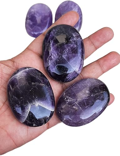 Juego de 3 piezas de piedra de palmera amatista  Piedra de palmera de amatista oscura, terapia natural de chakras, cristal curativo pulido, ovalado,