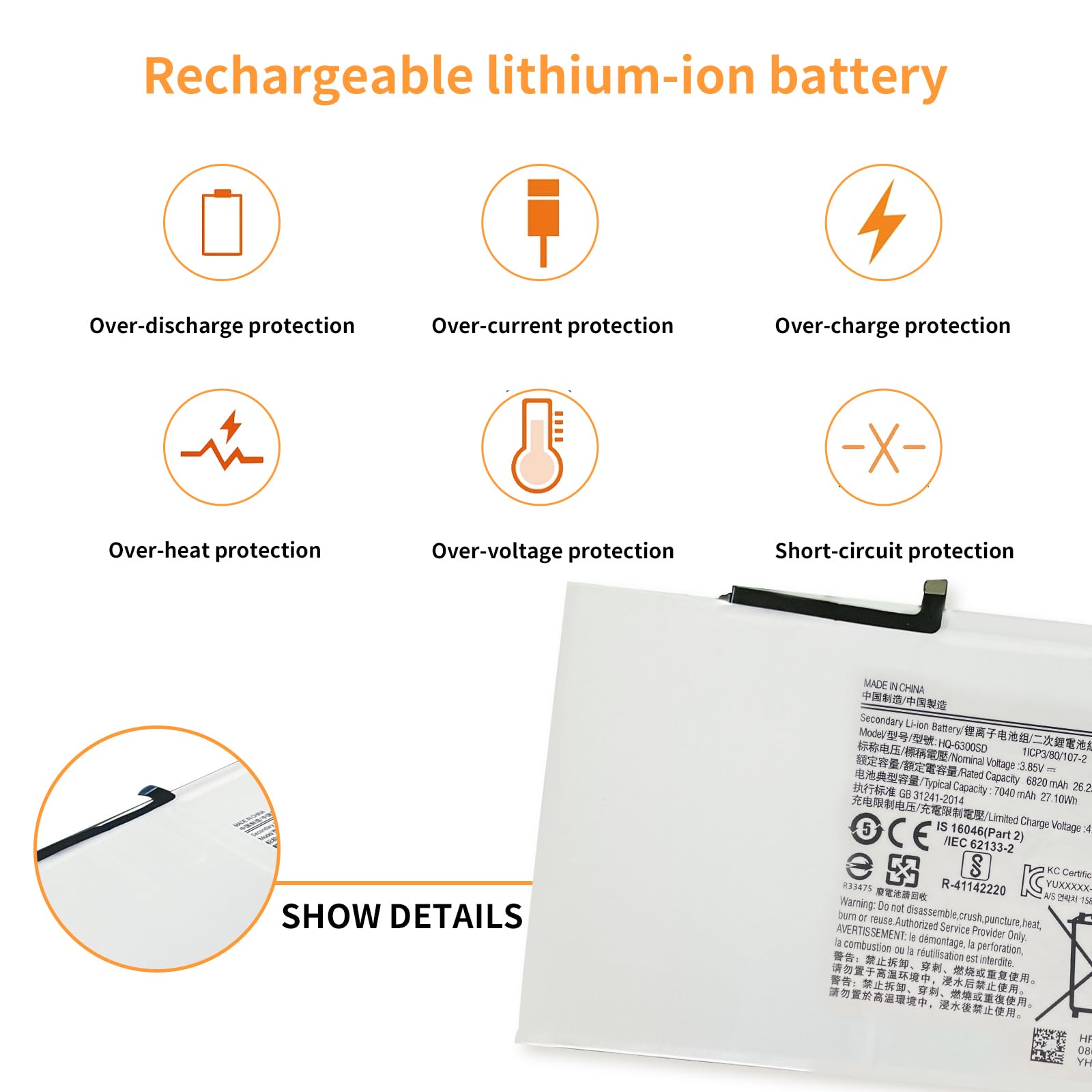 HQ-6300SD HQ-6300NA Batteria compatibile con Samsung Galaxy Tab A8 10.5 X200 X205 SM-X200 SM-X205+attrezzi (3.85V 26.25Wh 6820mAh) Tablet
