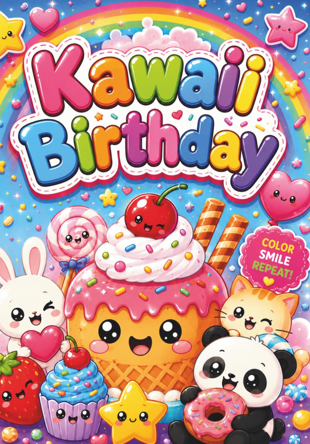 Kawaii Birthday Coloring Book: Step into a magical world filled with adorable treats, smiling gifts, happy party decorations, and sweet kawaii ... Bold & Easy Kawaii Birthday Coloring Book!