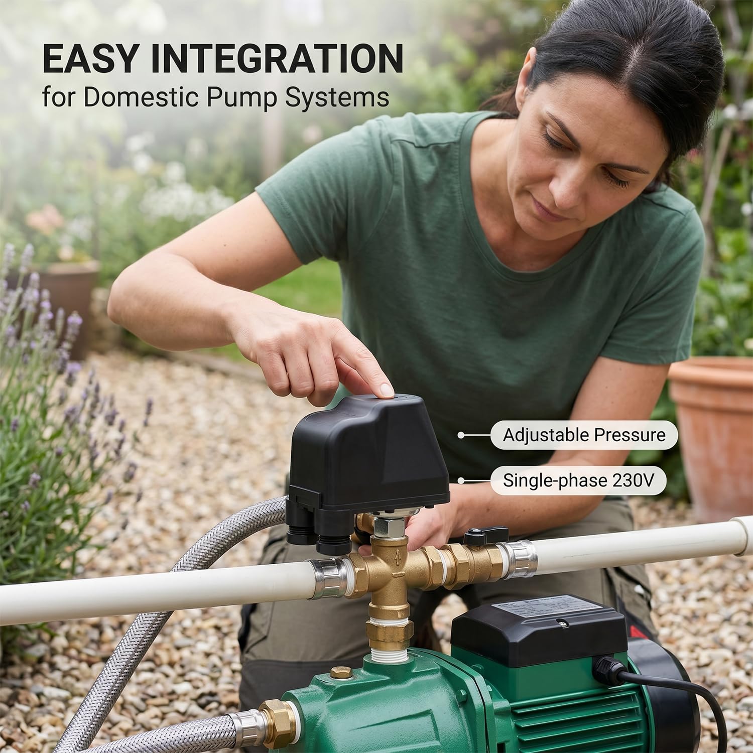 QWORK® Presostato Bomba Agua 230V Monofásico, Presostato Agua G1/4", Presostato para Jardines