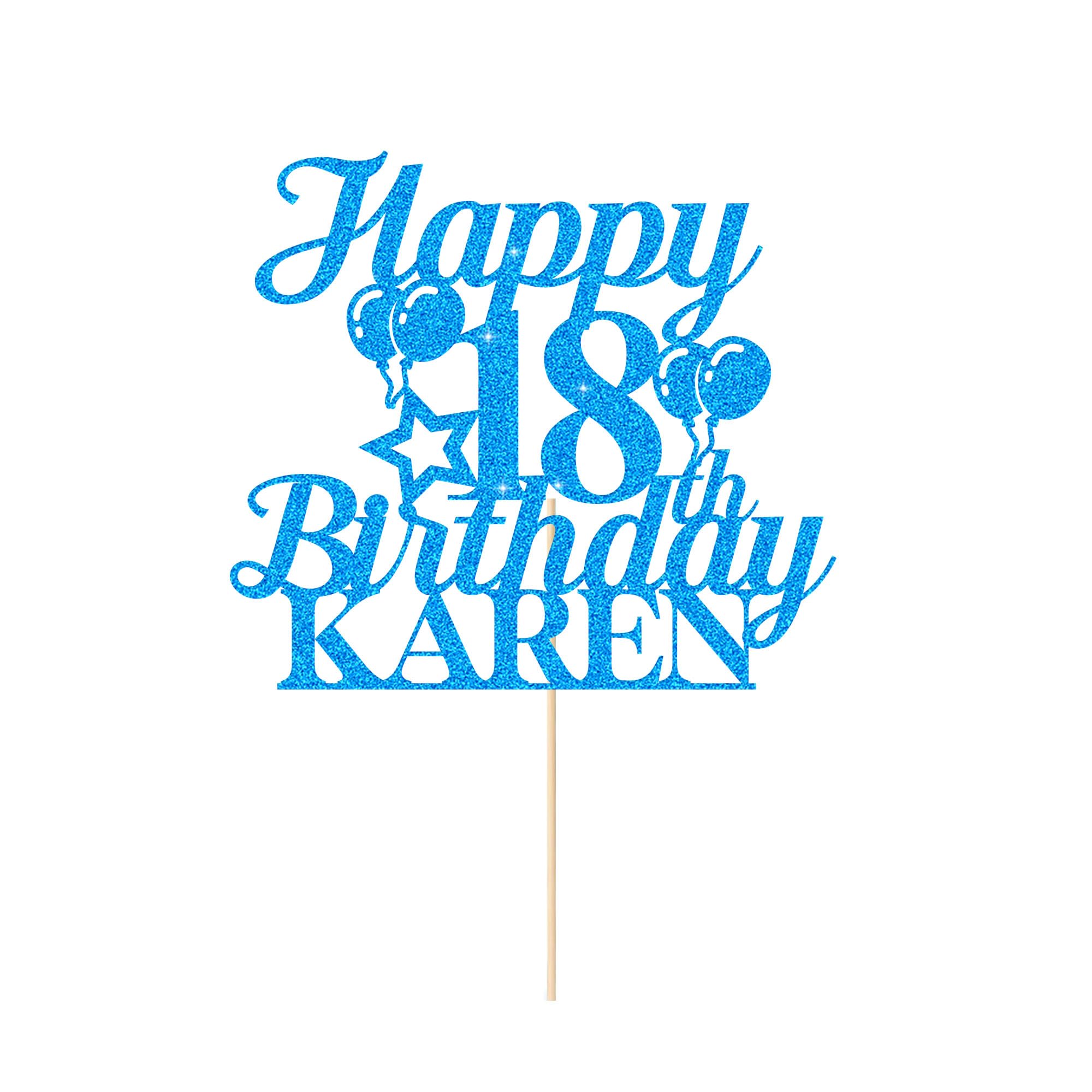 Happy 18th Birthday Cake Topper Personalised Cake Decorations Double-Sided Glitter Cake Topper Custom Cake Toppers with Any Age & Name for 18th 21st 30th 40th 50th 60th(Blue) โ image 1
