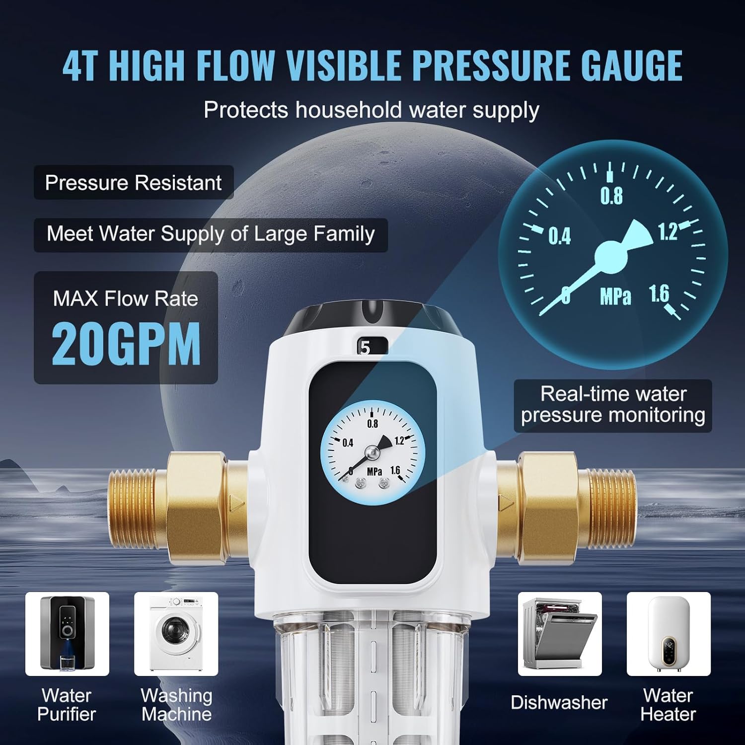 Happybuy Spin Down Filter Pressure Gauge