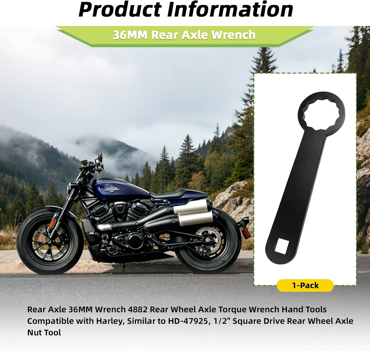 Rear Axle 36MM Wrench 4882 Rear Wheel Axle Torque Wrench Hand Tools Compatible with Harley, Similar to HD-47925, 1/2" Square Drive Rear Wheel Axle Nut Tool