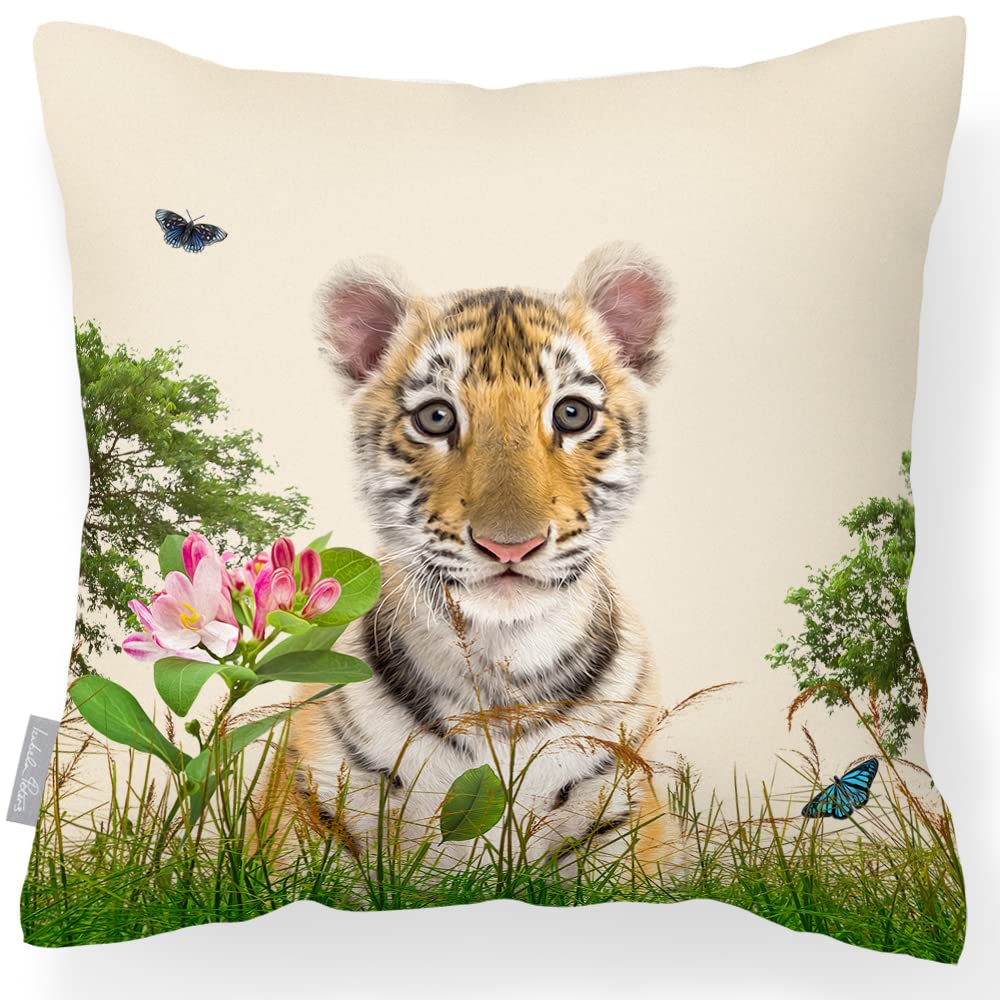 Izabela Peters Tiger Prince - Cream Outdoor Cushions Waterproof, 43 Cm, Filled Outdoor Cushion, Garden Furniture Cushions, Outdoor Seat Cushions, Garden Chair Cushions