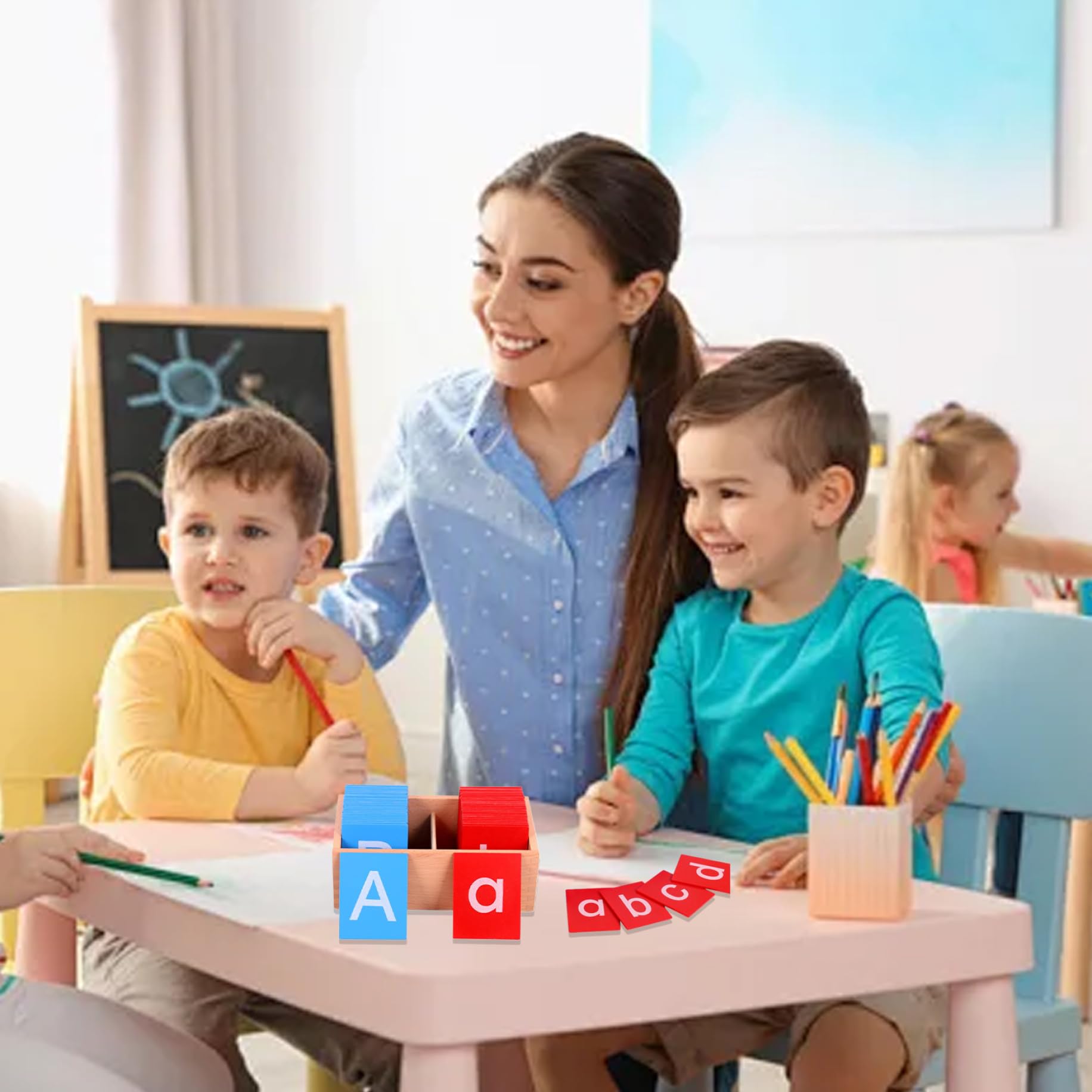 Tarjetas Flash del Alfabeto, Letras de Papel de Lija en minúsculas y mayúsculas, Letras Montessori educativas tempranas, Tarjetas Flash ABC de Madera con Cajas para Regalos de Fiesta para niños