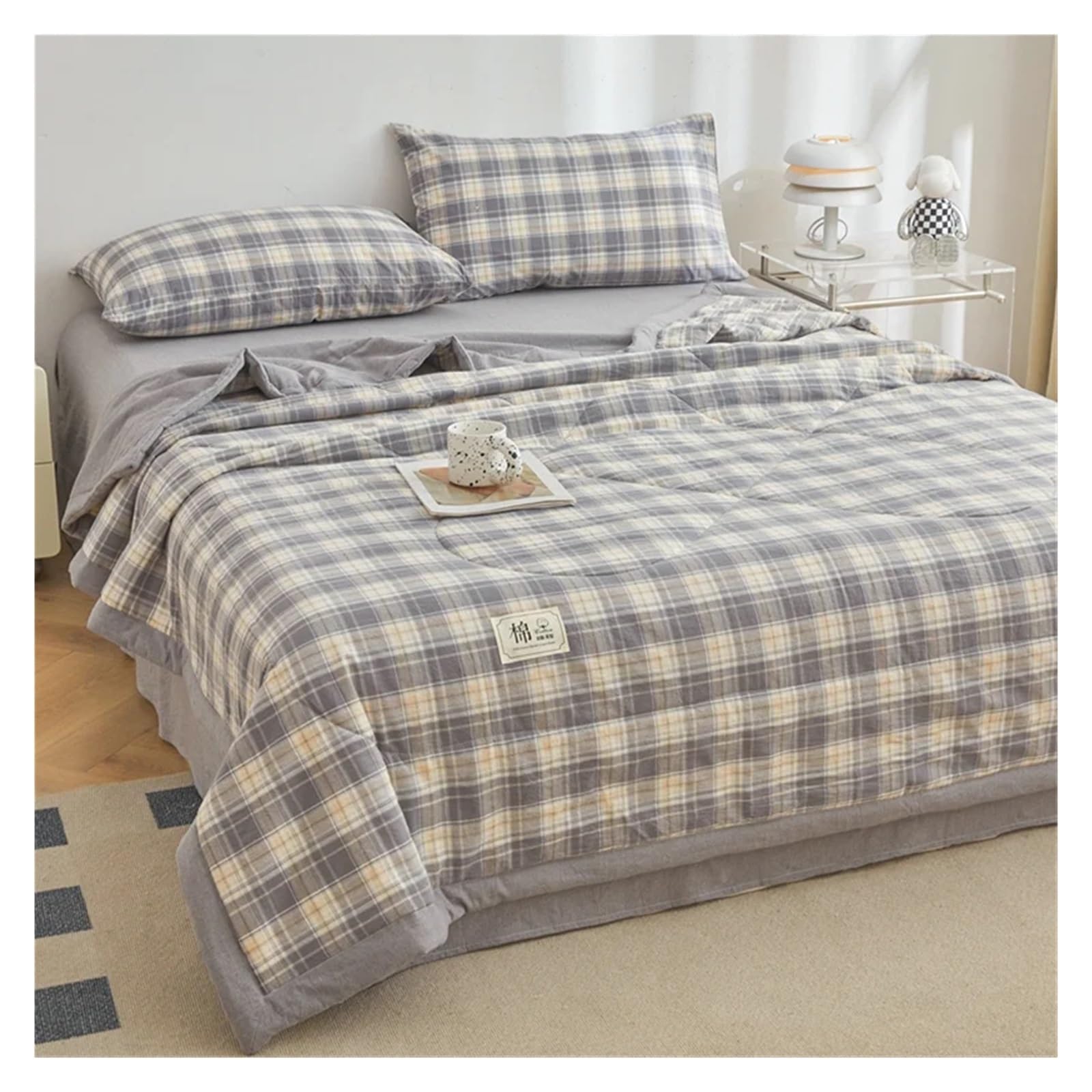KHASCBNF Lightweight Duvet Cotton Summer Quilt Lightweight Breathable Bedding Minimalist Plaid Thin Comforter Air Conditioning(9,150x200cm(59x79inch))