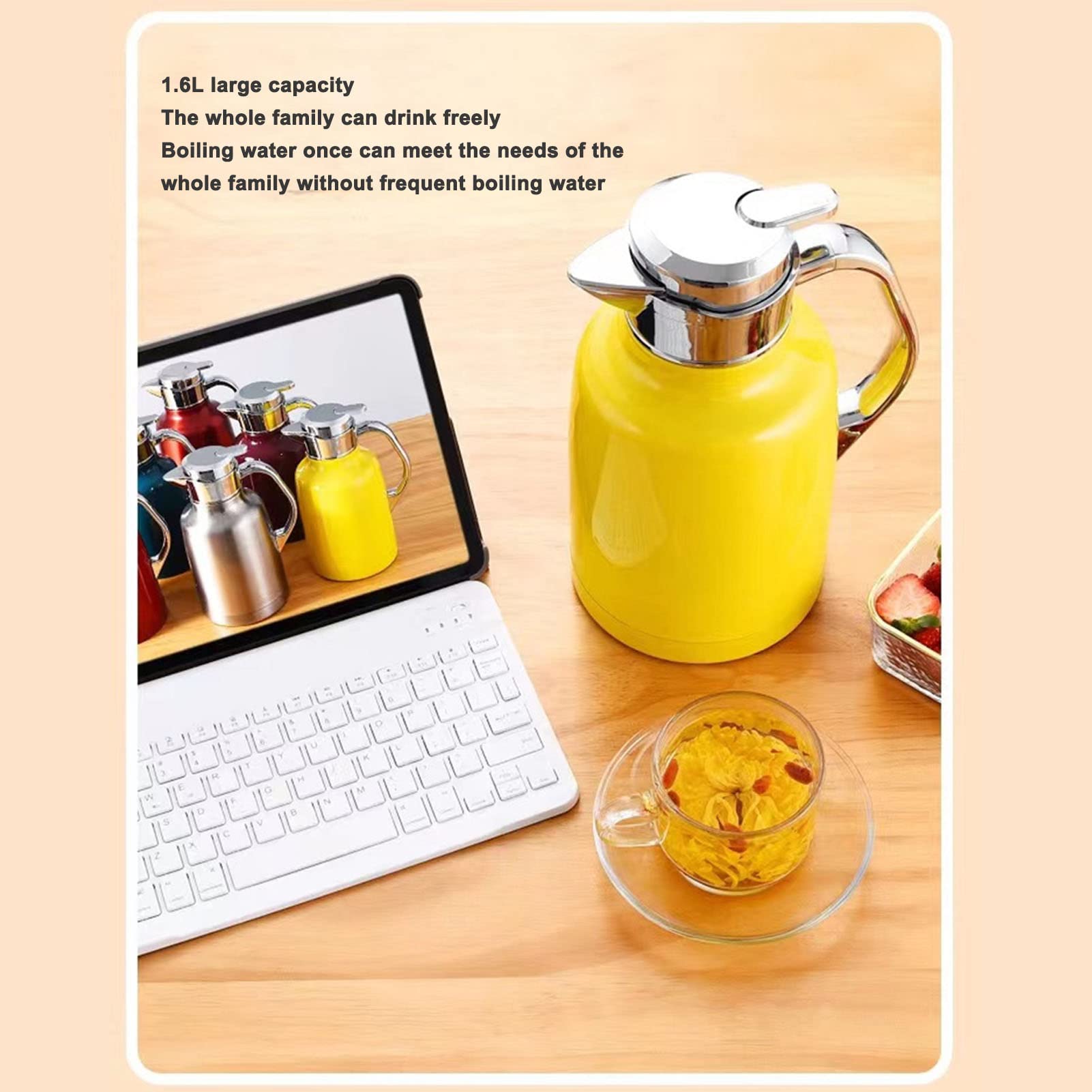 Thermal Coffee Carafe, 304 Stainless Steel Insulated Coffee Carafe, Coffee Dispenser | Travel Tea Kettle | Tea Kettle Stainless Steel | Coffee pot for Hotel Restaurant (Yellow)