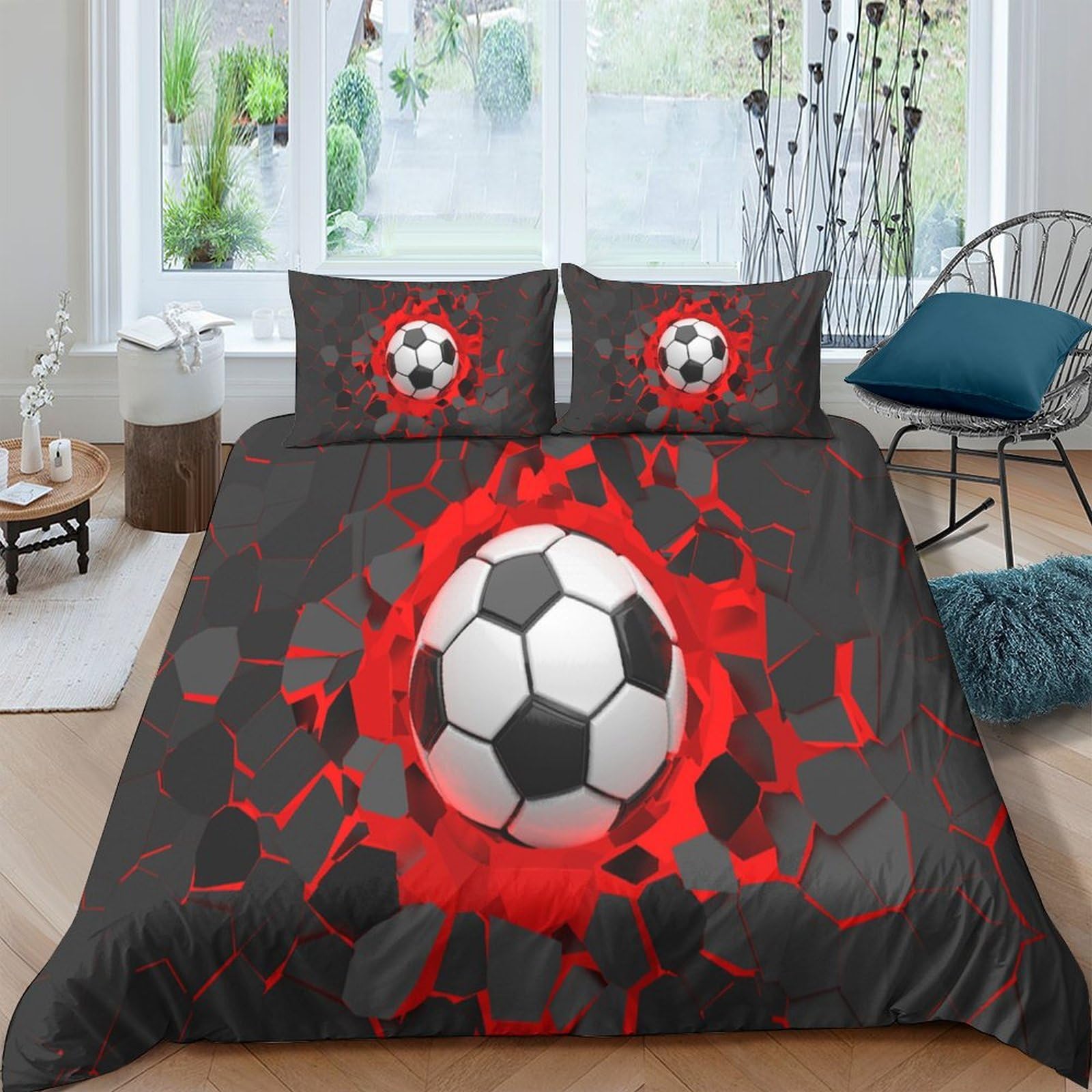 Ctjqhvkz Style-9 3D Printed Soccer Ball Fitted Sheet Microfiber Soft Breathable Football Splash Bed Cover For Bedroom Dorm Decor Single（135X200cm）