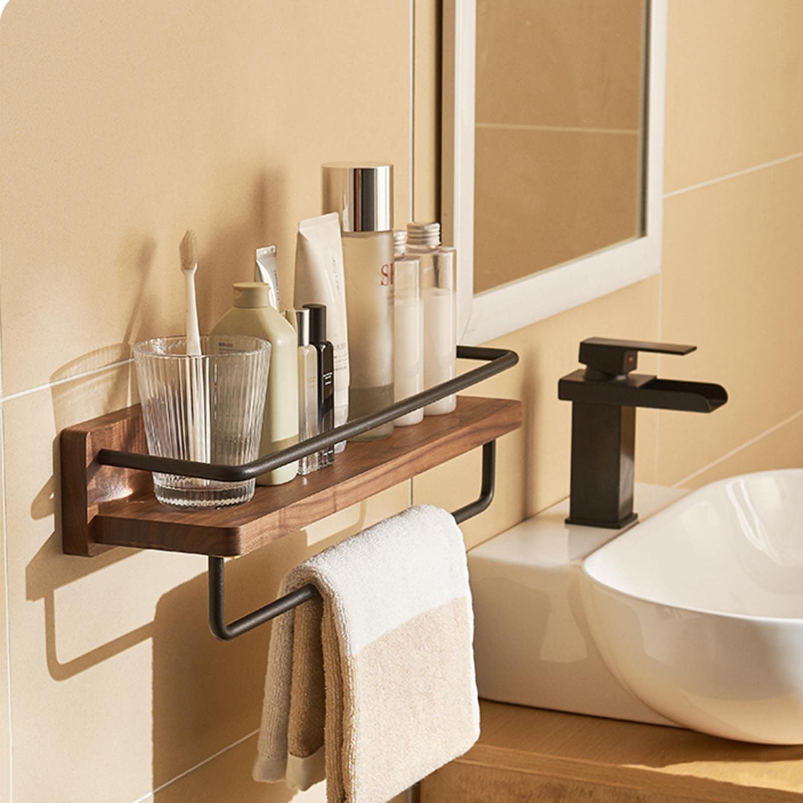 Ducha Caddy Estante De Ducha De Madera Estante De Ducha Adhesivo Montado En La Pared Sin Taladro Multifunción for Inodoro De Baño,A30cm (Size : B50cm)