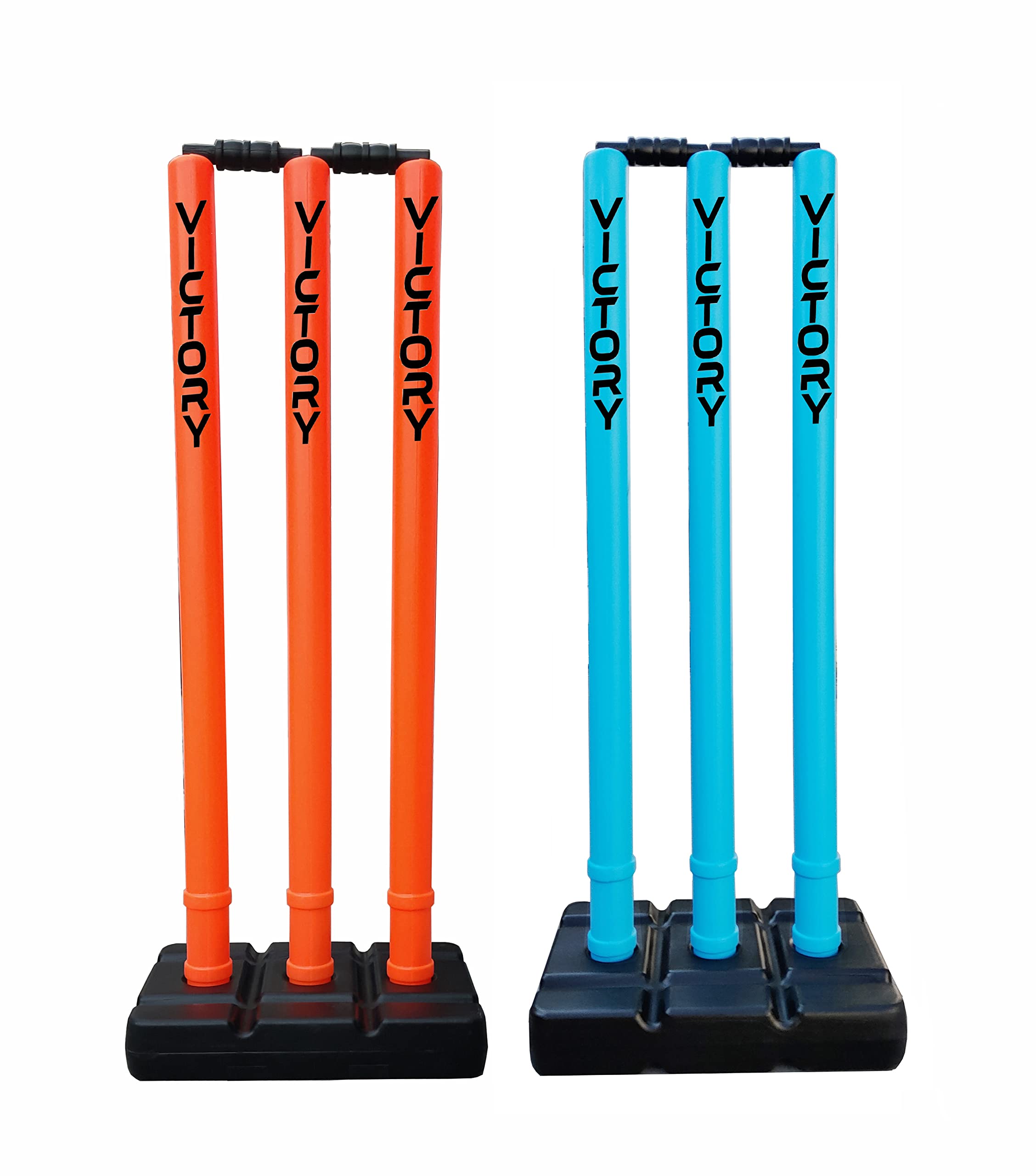 VICTORY Heavy Cricket Stumps Plastic Wickets Set of 2 with 6 Stumps + 4 Bails + 2 Stand | Full Size Wickets for Cricket Ground, Match, Tournament Stump with Base & Bails (Orange & Blue)-image-14
