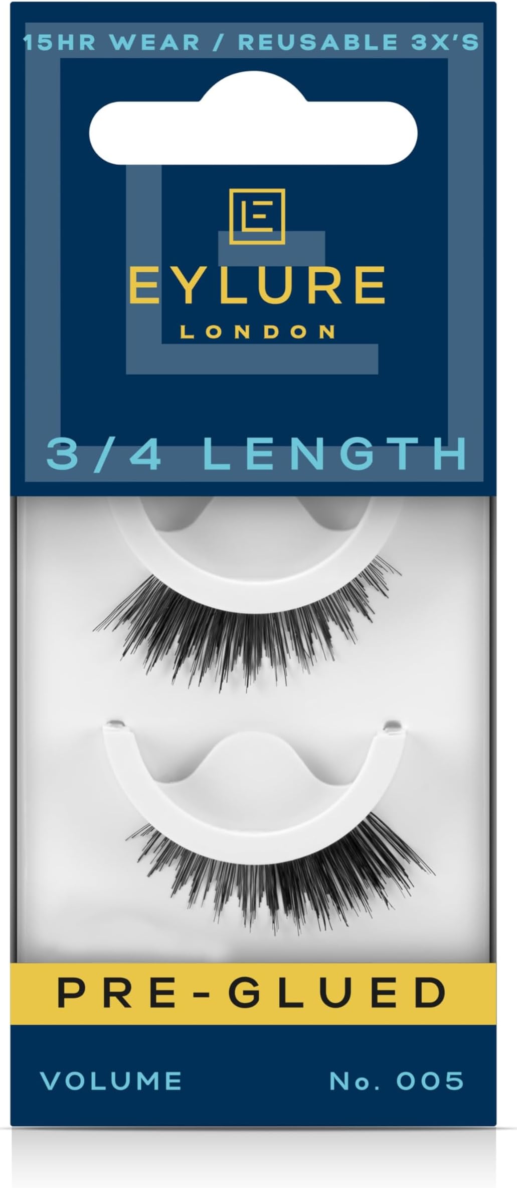 Press On Pre-Glued False Eyelashes, 3/4 Length Lashes, No. 005, 1 Pair