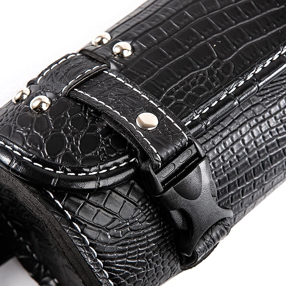 Borsa universale per moto, in pelle di coccodrillo, borsa per attrezzi Sissy Bar, impermeabile, con fibbie a sgancio rapido (nero)