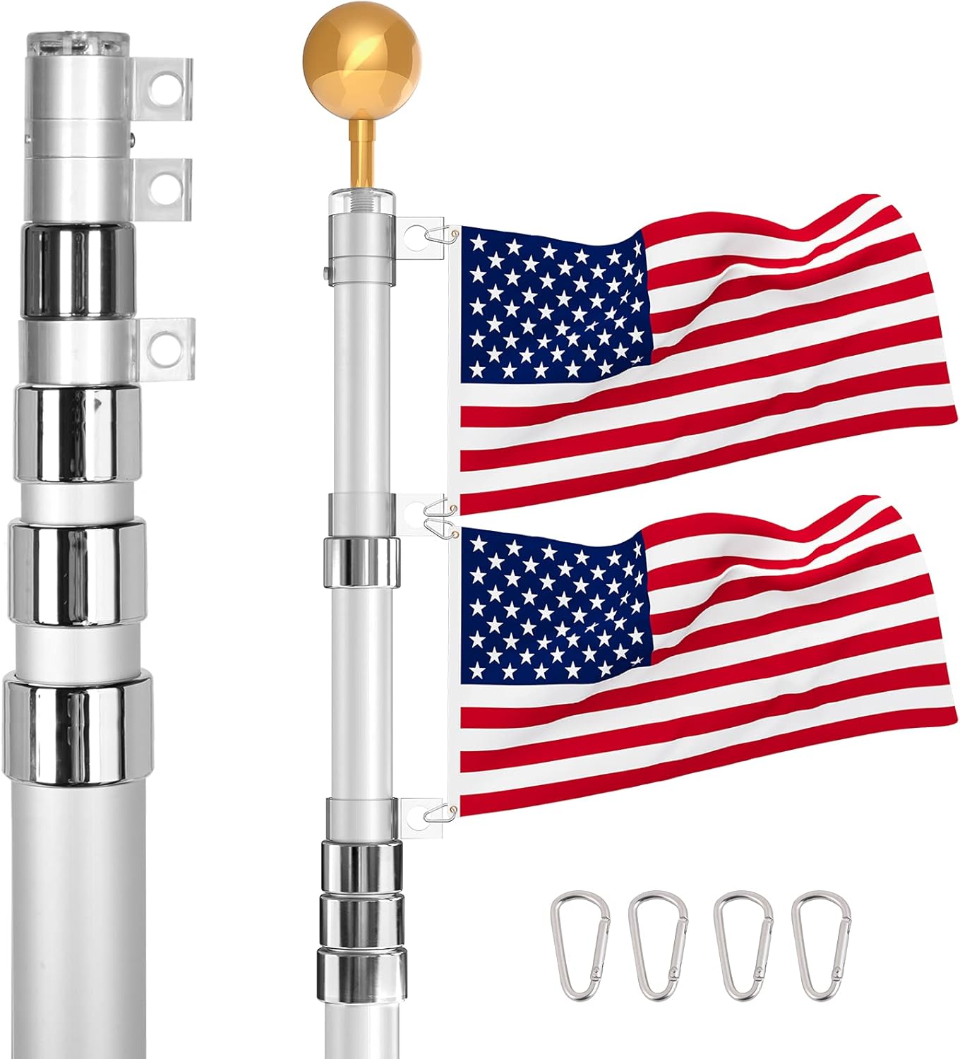 GSOW 25FT Telescopic Flag Pole Kit Extra Thick Heavy Duty