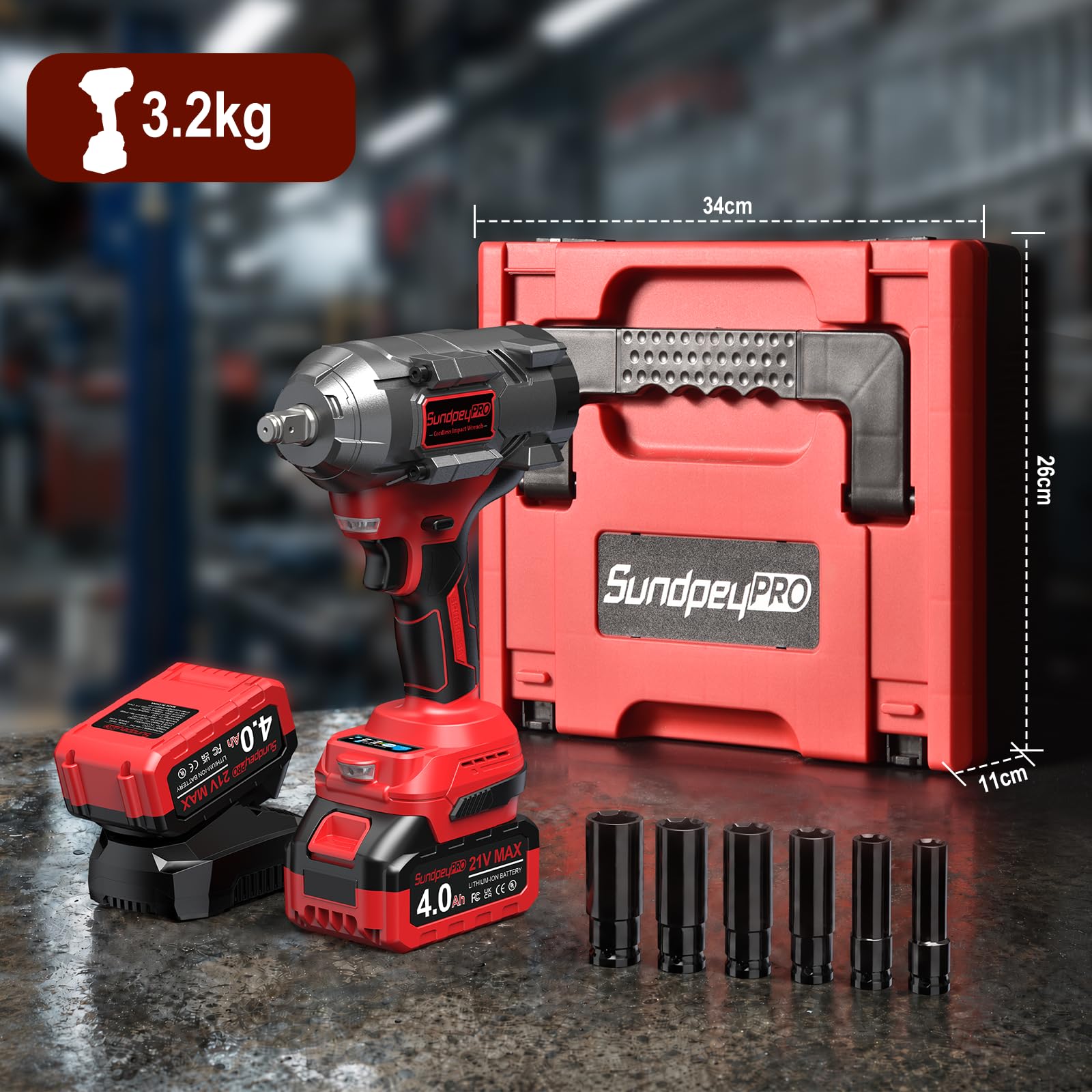 Llave de Impacto Inalámbrica 1400Nm con 2 x 4.0Ah Baterías, Rojo