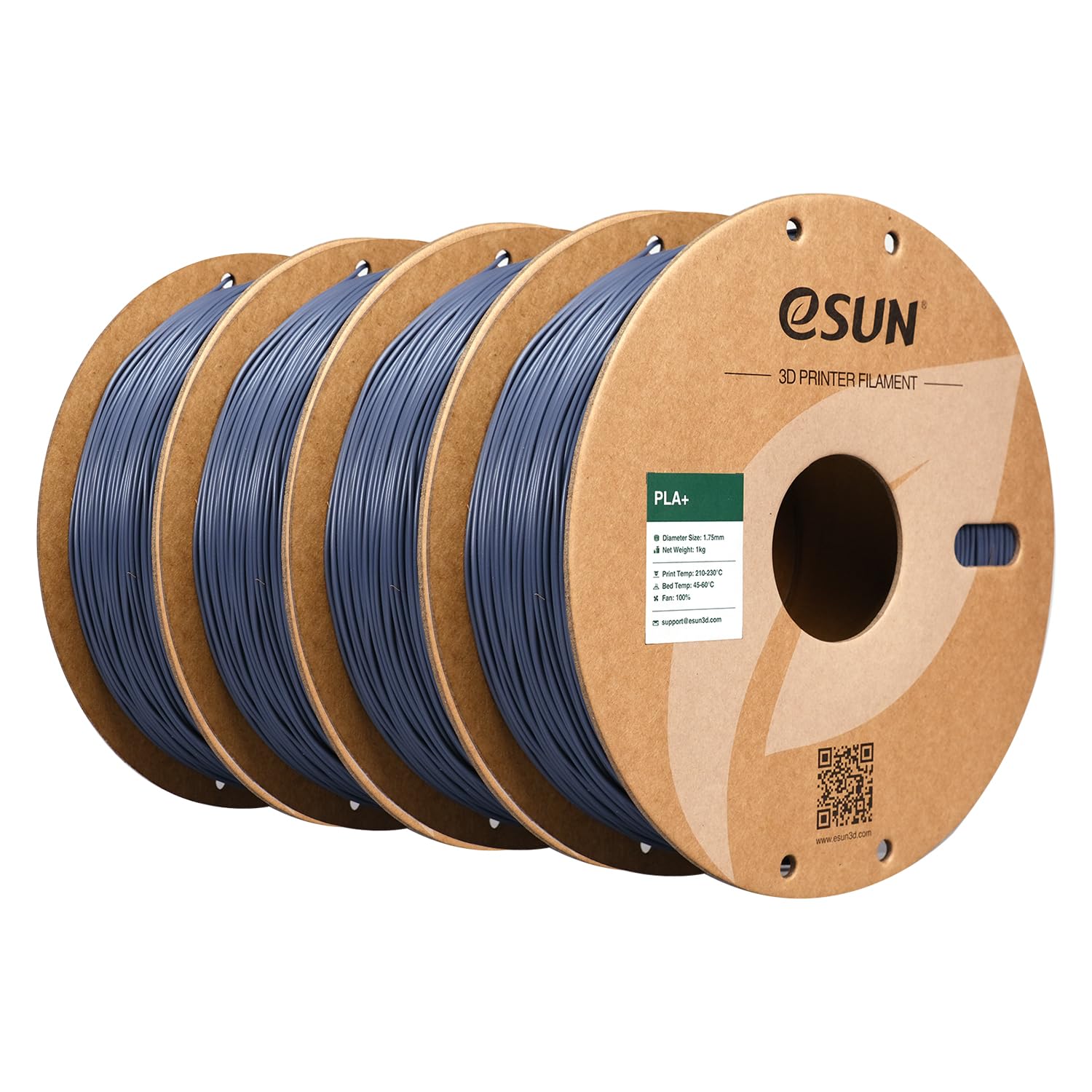 eSUN PLA+ filamento 1,75 mm, filamento per stampante 3D PLA Plus, 1 kg per bobina, 4 bobine di filamento di stampa 3D per stampante 3D, Grigio