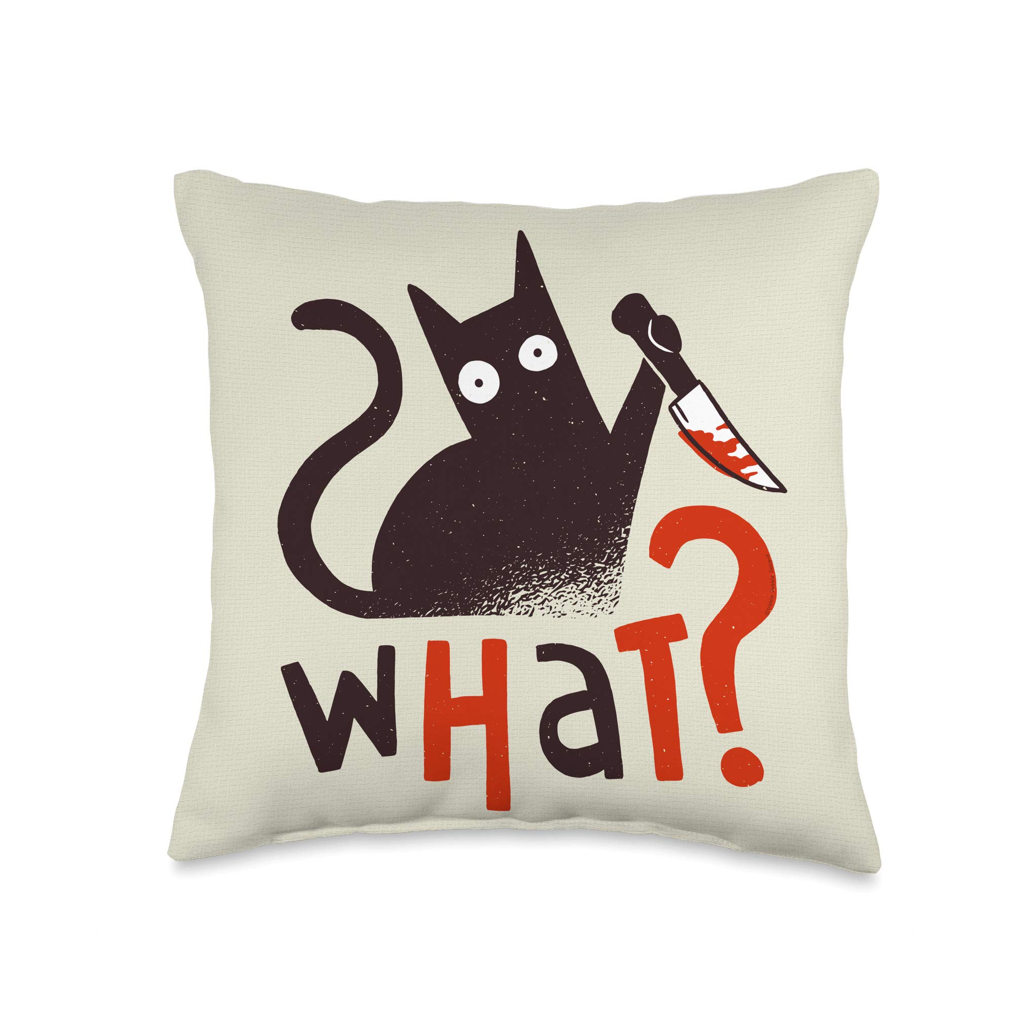 Funny Big Eyed Killer Cat with Knife Sarcastic Throw Pillow, 16x16, Multicolor
