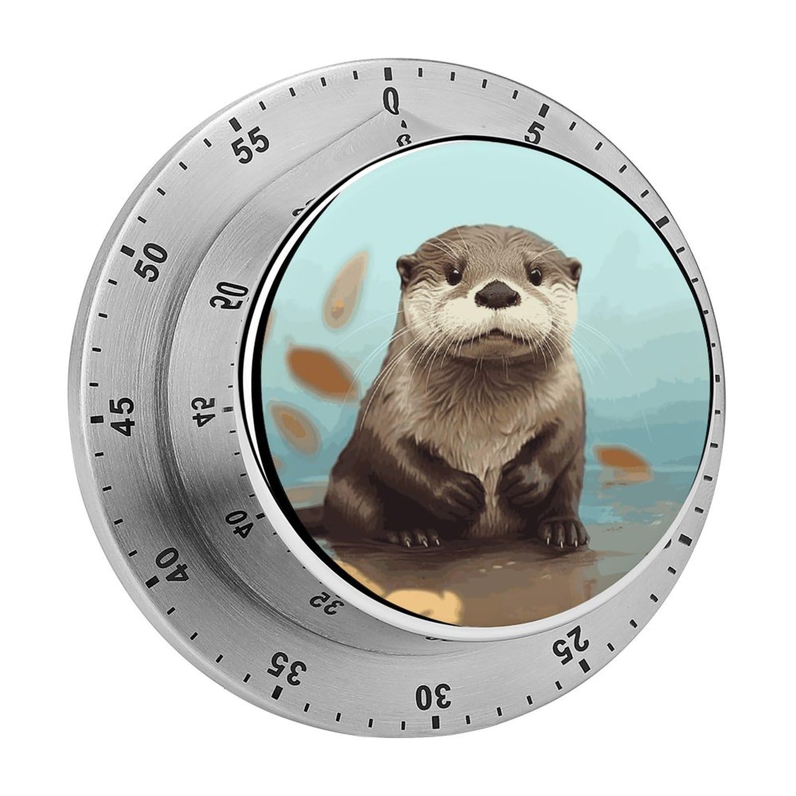 60 Minute Wind Up Timer, Visual Mechanical Timer with Loud Alarm, Cute Otter Kitchen Timers for Cooking - No Batteries Required - Magnetic Backing, Exquisite Stainless Steel Body