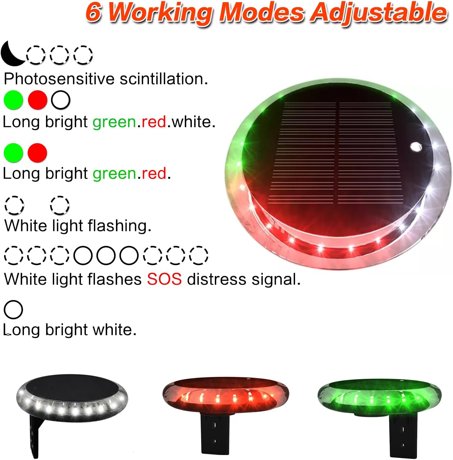 Outdoor LED Navigation Lights 6 Modes Multifunctional IP67 Waterproof Solar Charging Positioning Lighting for Sea Marine Vessels Yachts Docks Boats Pontoon