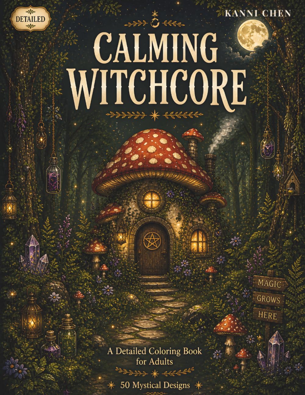 Calming Witchcore: A Detailed Cozy Witchy Cottagecore Coloring Book for Adults with 50 Mystical Designs of Magical Mushrooms, Crystals, Herbs, ... Mindfulness (Calming Nature Coloring Books)