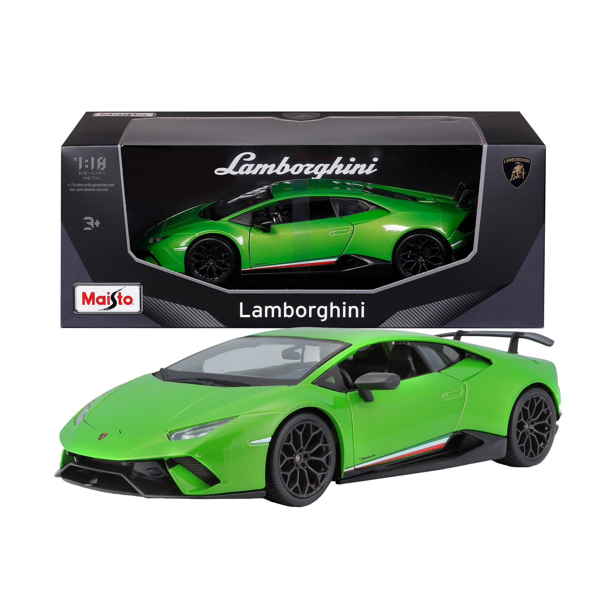 Maisto - Lamborghini Huracan Performante Verde, Auto in Diecast in Scala 1:18, Replica Dettagliata con Parti Apribili, Licenza Ufficiale Lamborghini, Non Adatto a Bambini Sotto i 36 Mesi