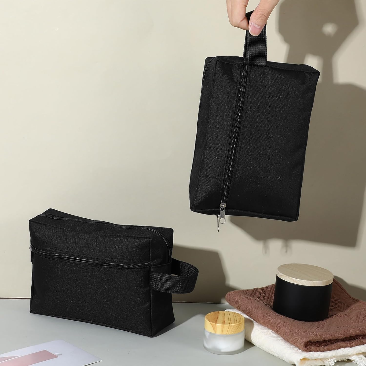 12 Pcs 8.6 x 6.3 x 2.7 inch Black Travel Toiletry Bags Bulk for Women Men Large Water Resistant Shaving Bags Hanging Cosmetic Bag with Handle and Divider Storage Travel Pouch Case - Image 5