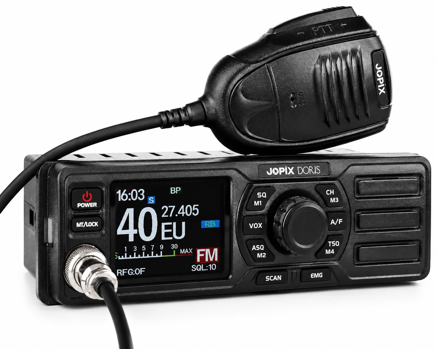 Jopix Doris Multi-Norm CB Funkgerät - Tragbare 27 MHz Auto Funkstation AM/FM 4W 12V/24V Frontlautsprecher Farbbildschirm 1-DIN