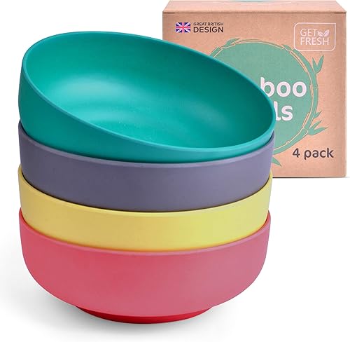 Miniatura 1 de GET FRESH Juego de cuencos de bambú para niños, paquete de 4 cuencos de bambú reutilizables para niños y niños pequeños, cuencos coloridos de fibra