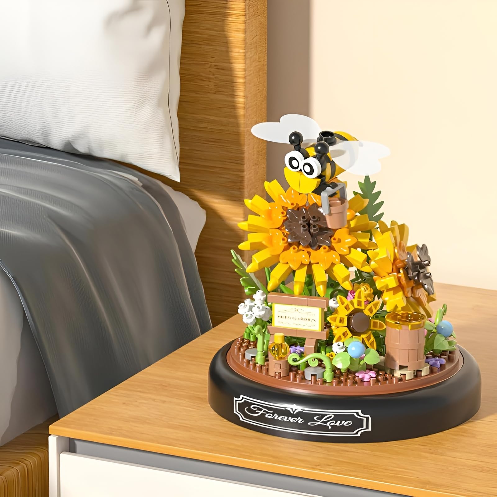 Unativer Sunflower Bouquet Building Blocks Set, 548 PCS Bee Flower Bouquet Model Toys with Dust Cover - Image 3