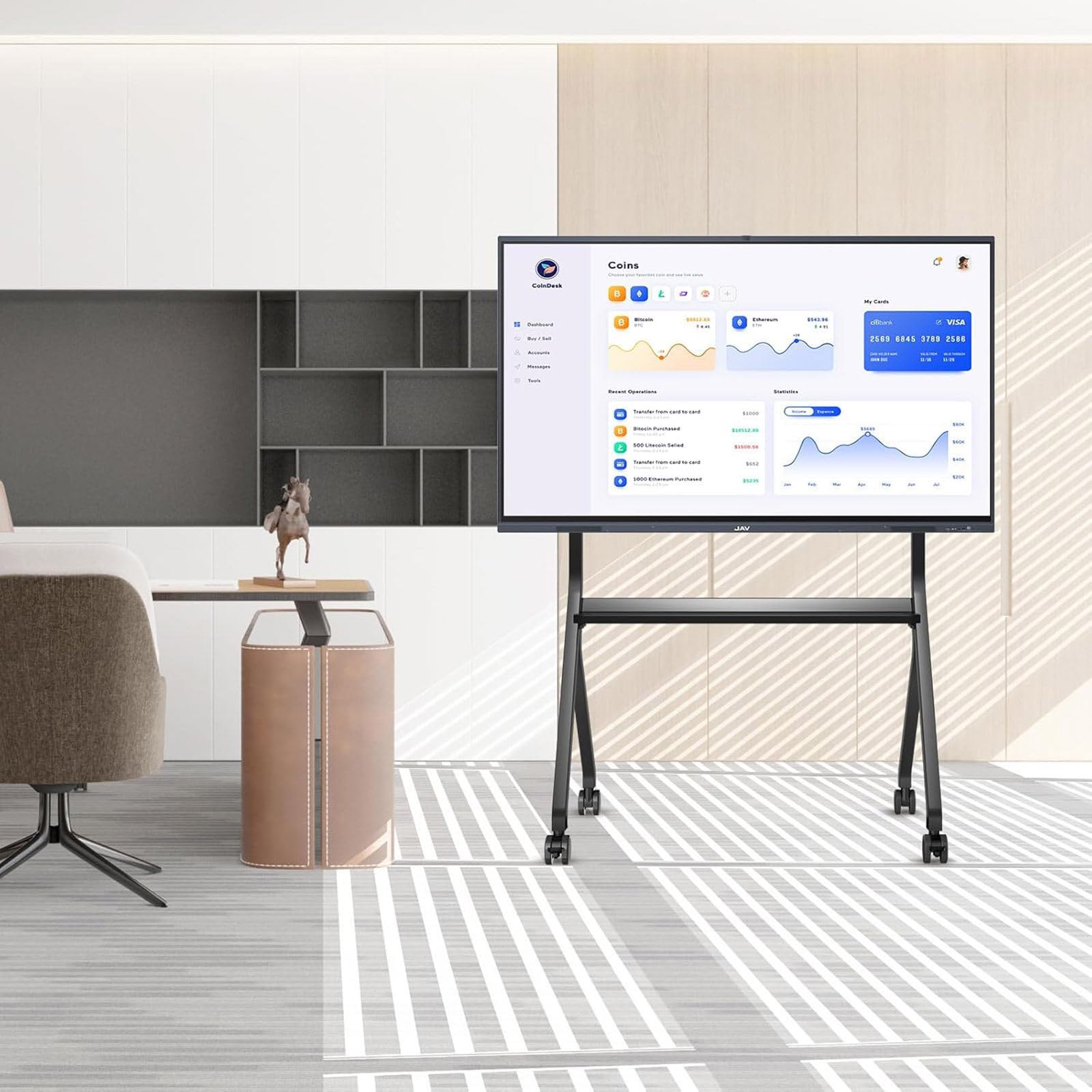 Mobiler TV-Ständer für interaktives Whiteboard, Klassenzimmer oder Büro, mit 4 feststellbaren Rädern für Stabilität und Mobilität