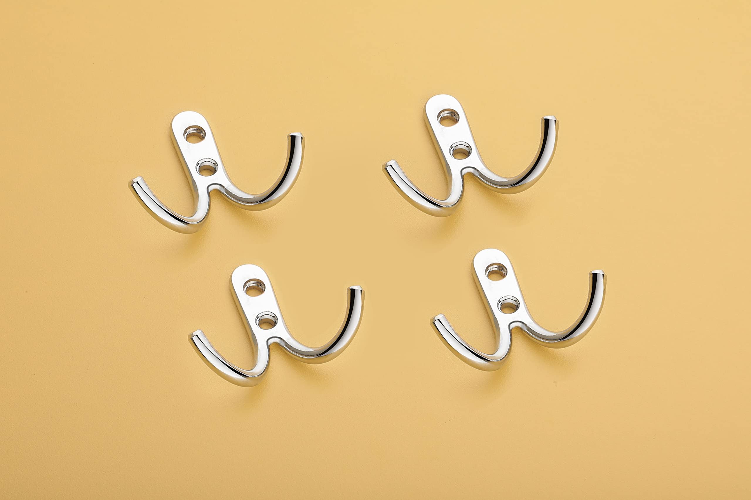 iSTAR Stainless Steel Unbreakable J Type Two Hook Bathroom Hooks Cloth Hanger Wall Hook Door Robe Hooks for Hanging Keys,Clothes (Pack of 4)